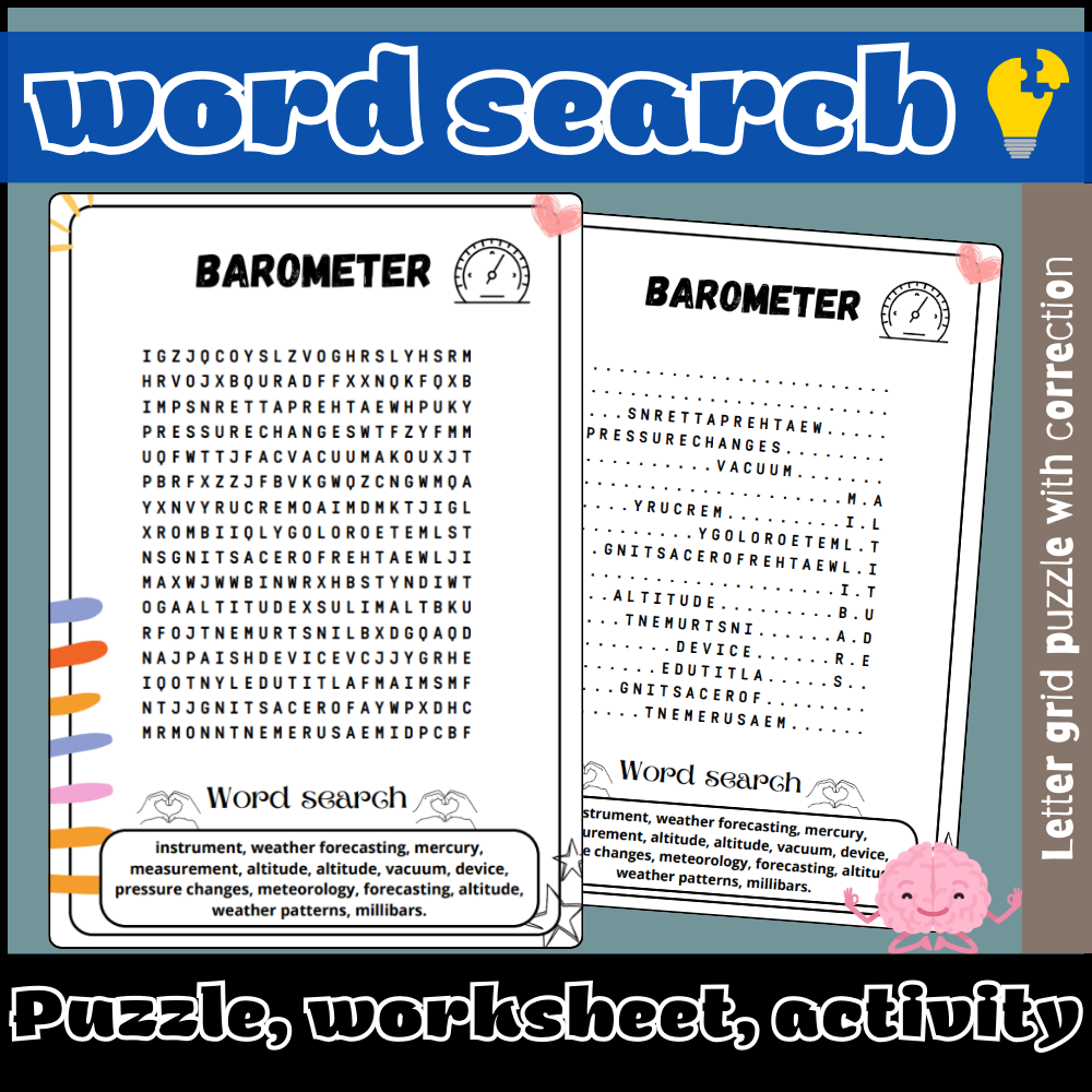 Barometer Word Search Puzzle Worksheet Activity Made By Teachers