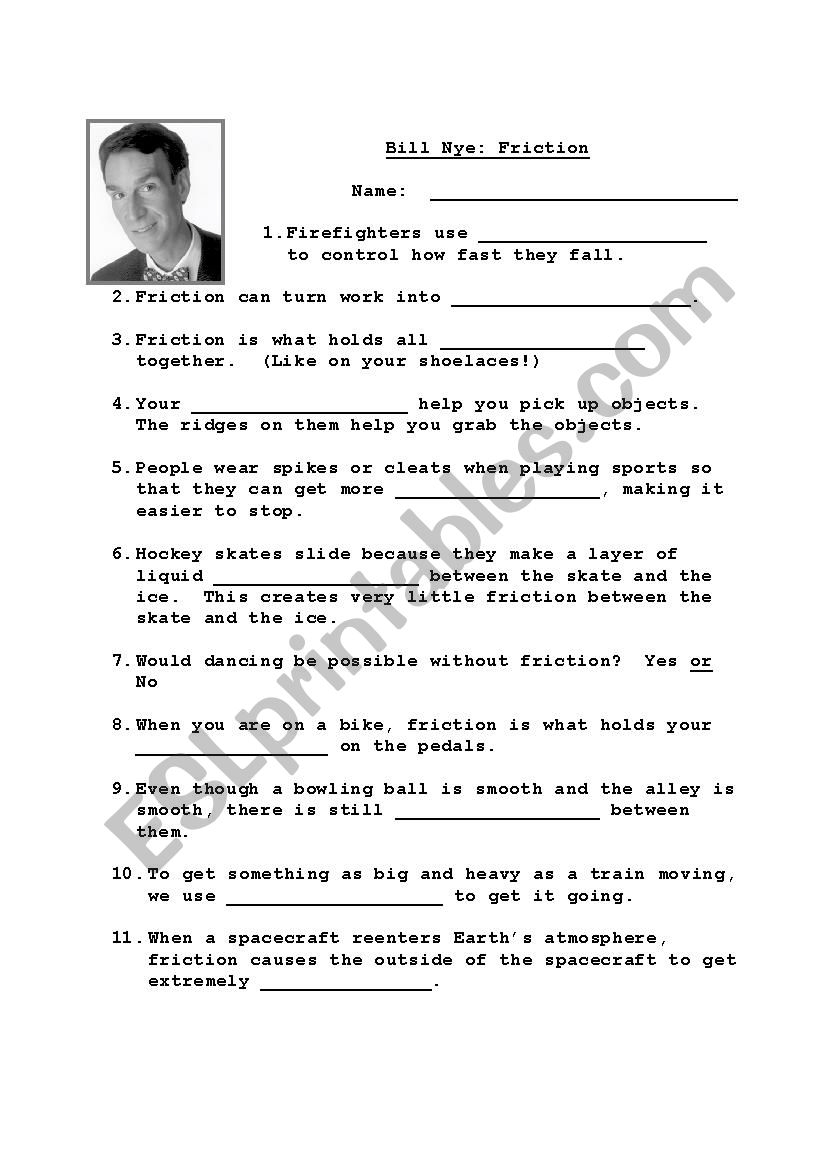 Bill Nye Friction Worksheet ESL Worksheet By Pemeka Worksheets Library