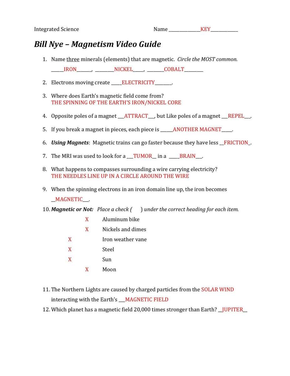Bill Nye Static Electricity Worksheet Answers