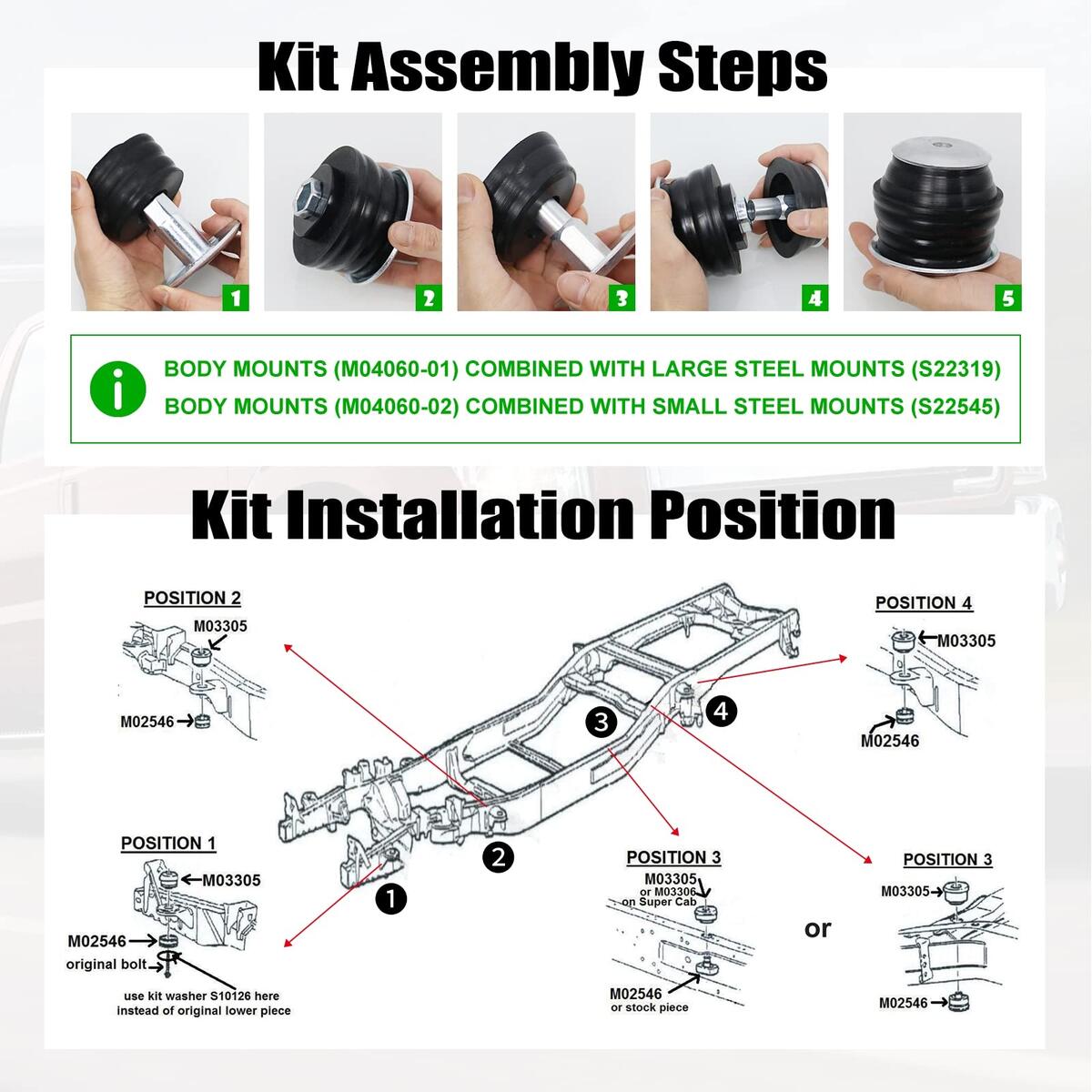 Body Mounts RYANSTAR Polyurethane Body Mount Kit Fits 2008 2016 Ford F250 F350 Super Duty 2WD 4WD Cab Mount Bushing Kit