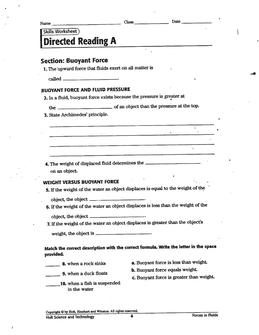 Buoyant Force Worksheet Craig Fisher Library Formative