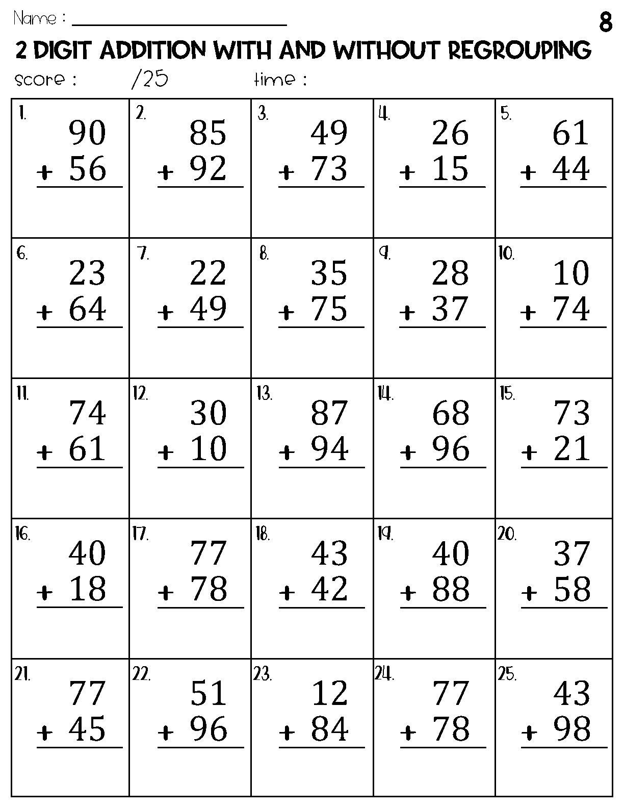 Buy Two Digit Addition With And Without Regrouping Worksheets Online In India Etsy