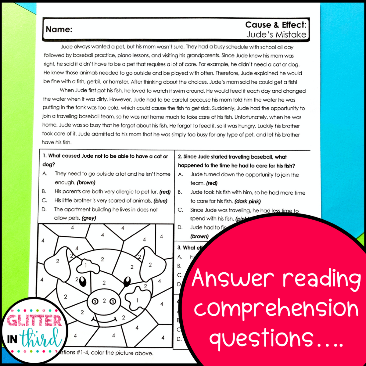 Cause Effect Color By Number Worksheets Glitter In Third Cause Effect Color By Number Worksheets Glitter In Third