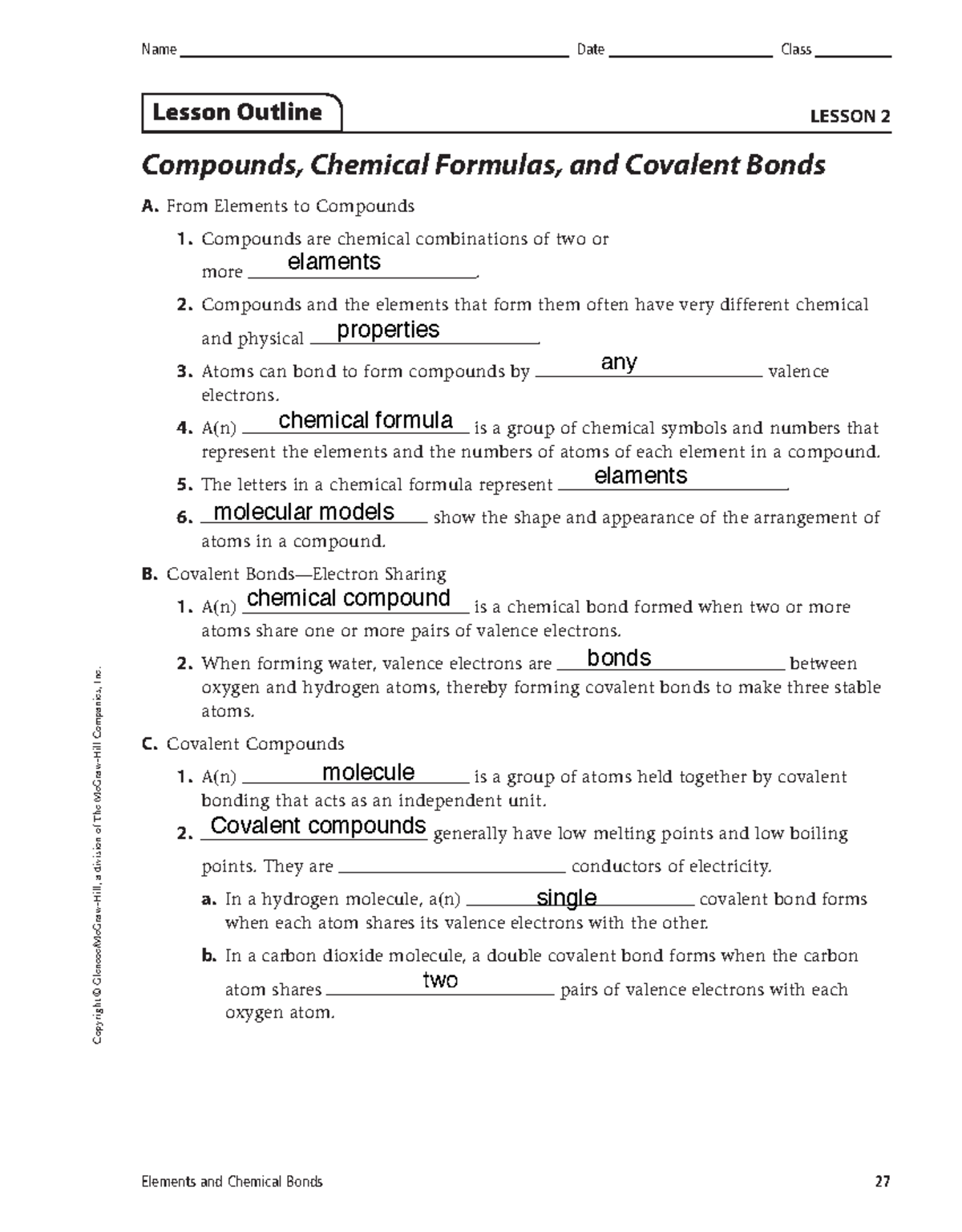 Chapter 9 Lesson 2 Compounds Covalent Bonds Outline Studocu