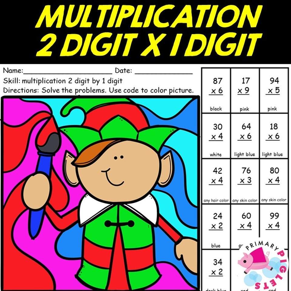 CHRISTMAS 2 DIGIT BY 1 DIGIT MULTIPLICATION COLOR BY NUMBER CODE ELF Made By Teachers