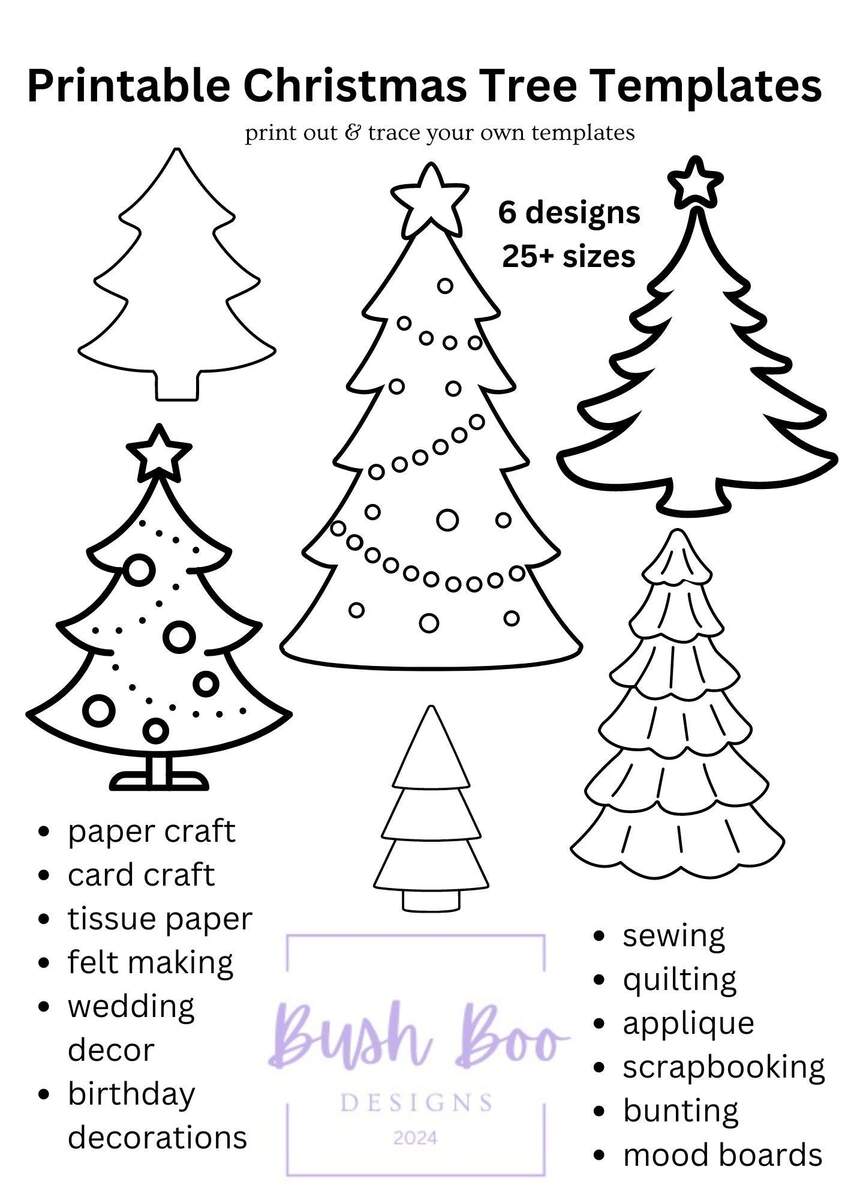 Christmas Tree Template Set Paper Craft Stencils PDF Download A4 Size 7 Pages Etsy