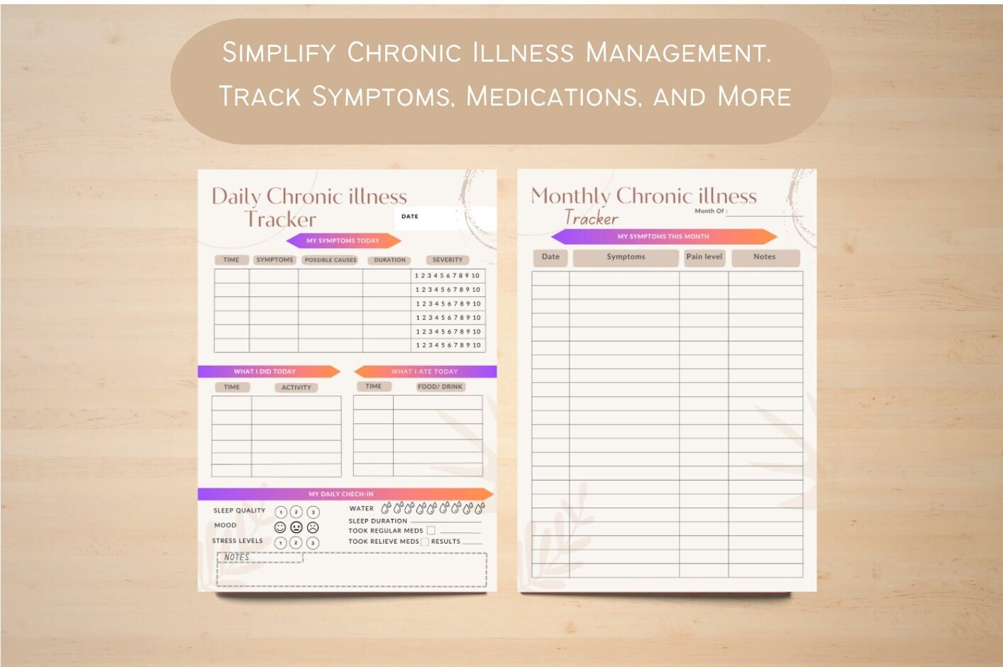 Chronic Illness Symptom Tracker Medication Tracker Medical Logs Chronic Illness Tracker Etsy