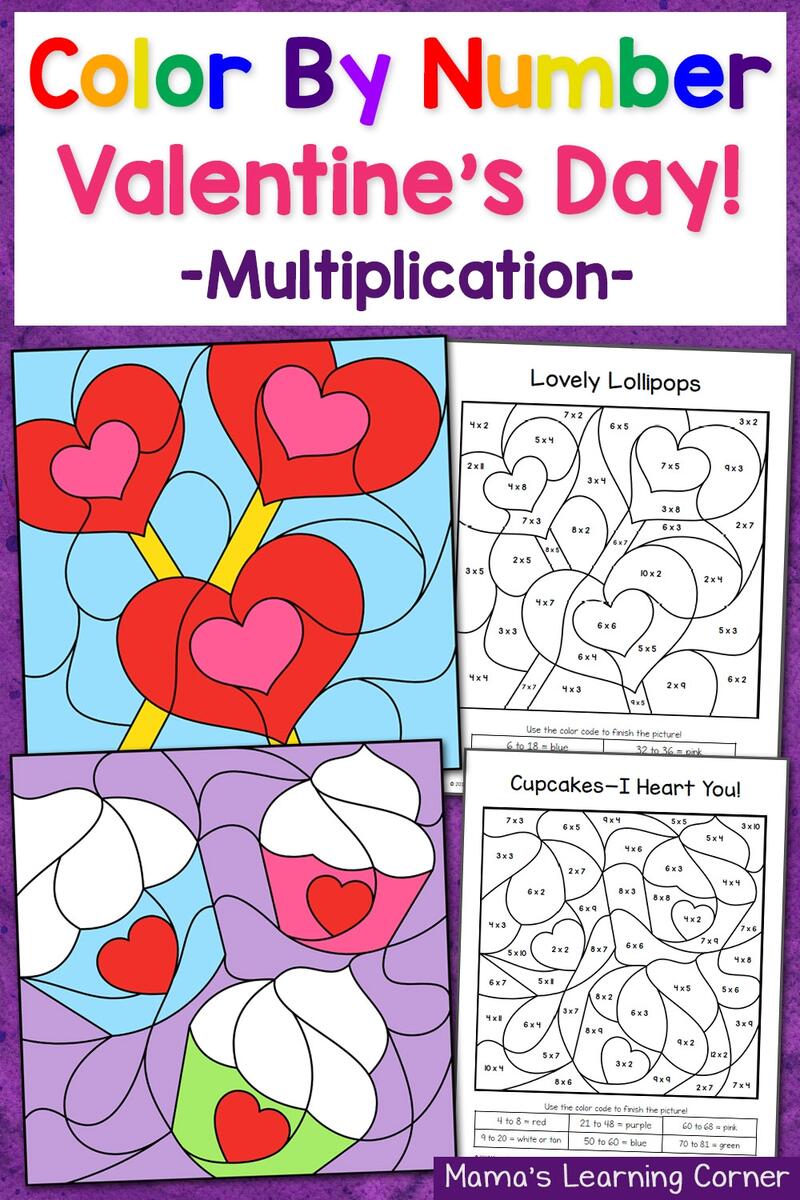 Color By Number Valentine S Day Multiplication Worksheets Mamas Learning Corner