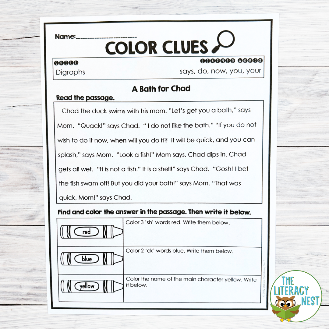 Color Code Decodable Reading Passages With Comprehension Questions The Literacy Nest