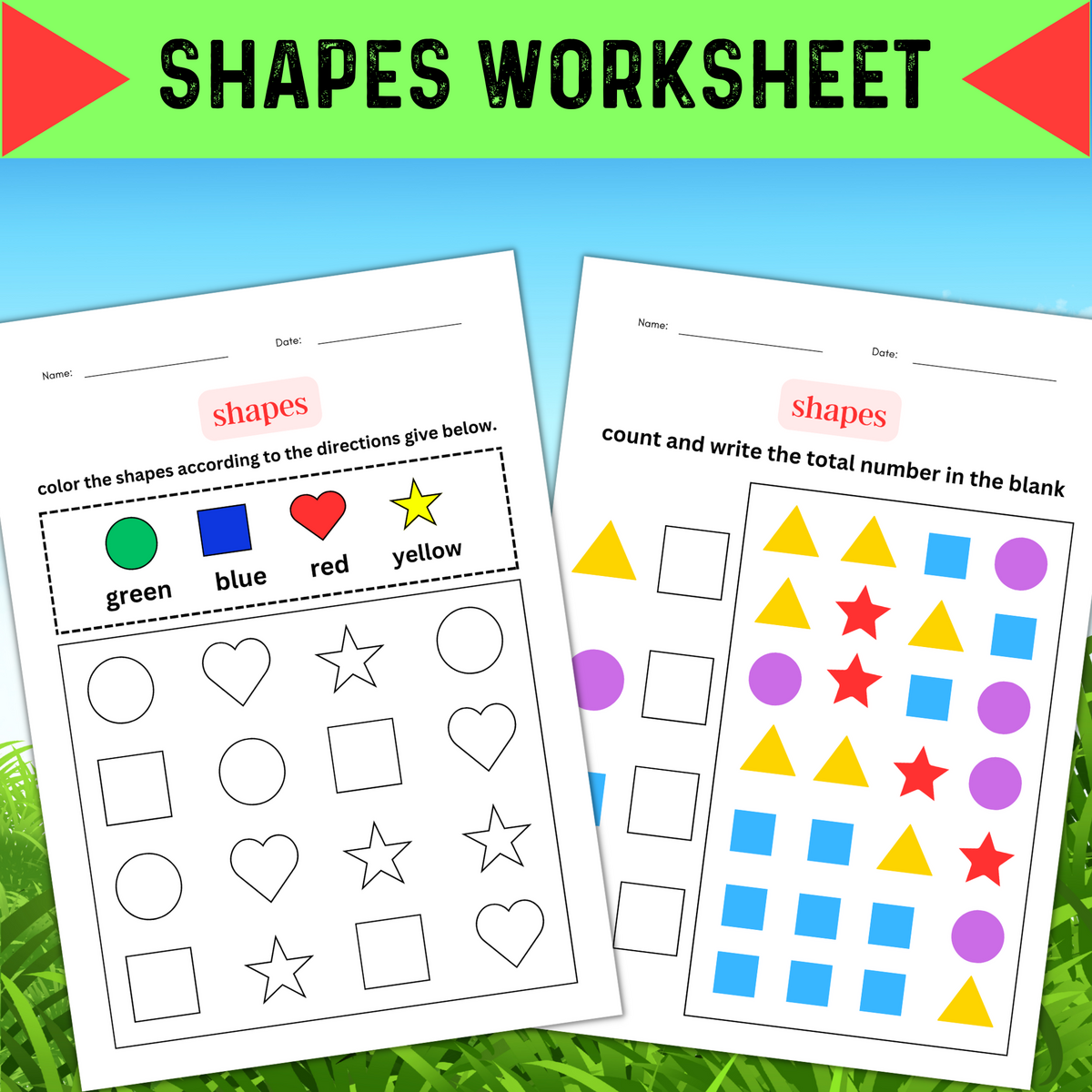 Coloring And Printable Shapes 2D Worksheets For Grade 1 2 3 Made By Teachers
