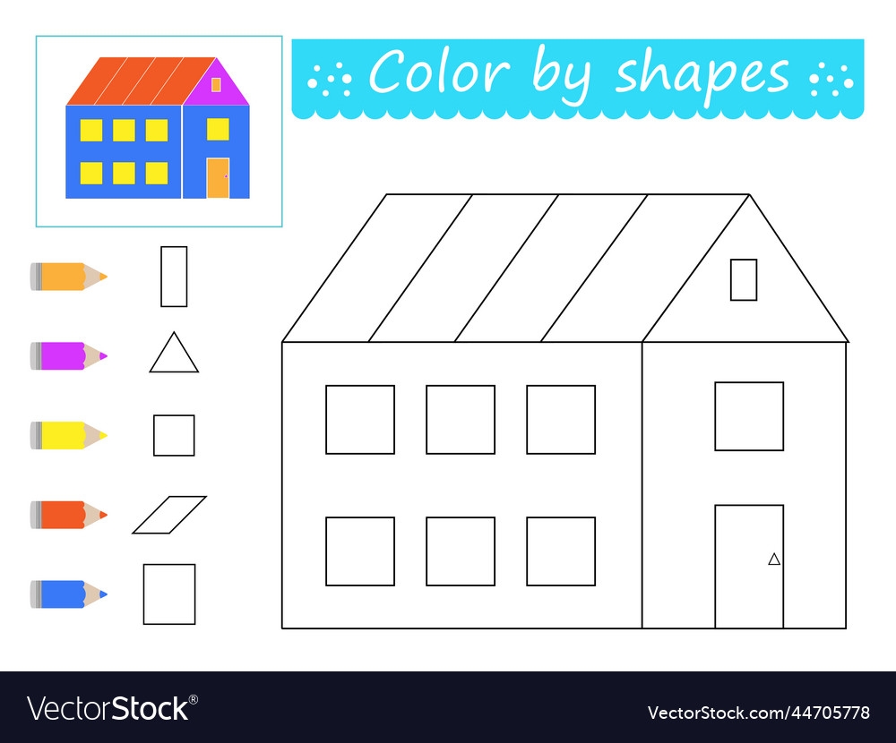 Coloring Pages Cartoon House Shapes Royalty Free Vector VectorStock
