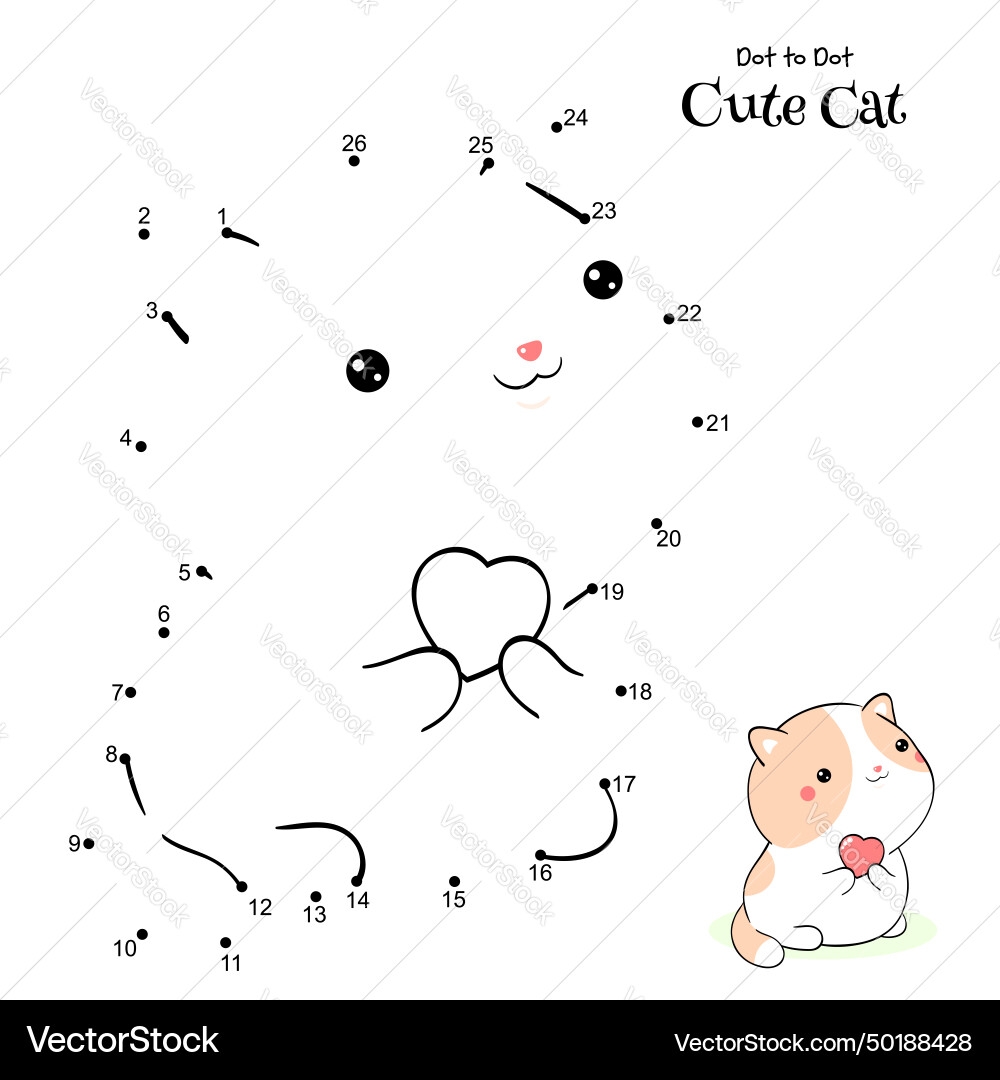Connect The Dots And Draw Cute Cat Dot Royalty Free Vector VectorStock