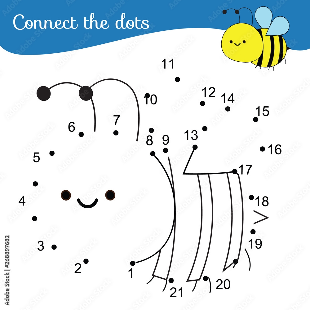 Connect The Dots Dot To Dot By Numbers Activity For Kids And Toddlers Children Educational Game Cartoon Bee Stock Vector Adobe Stock