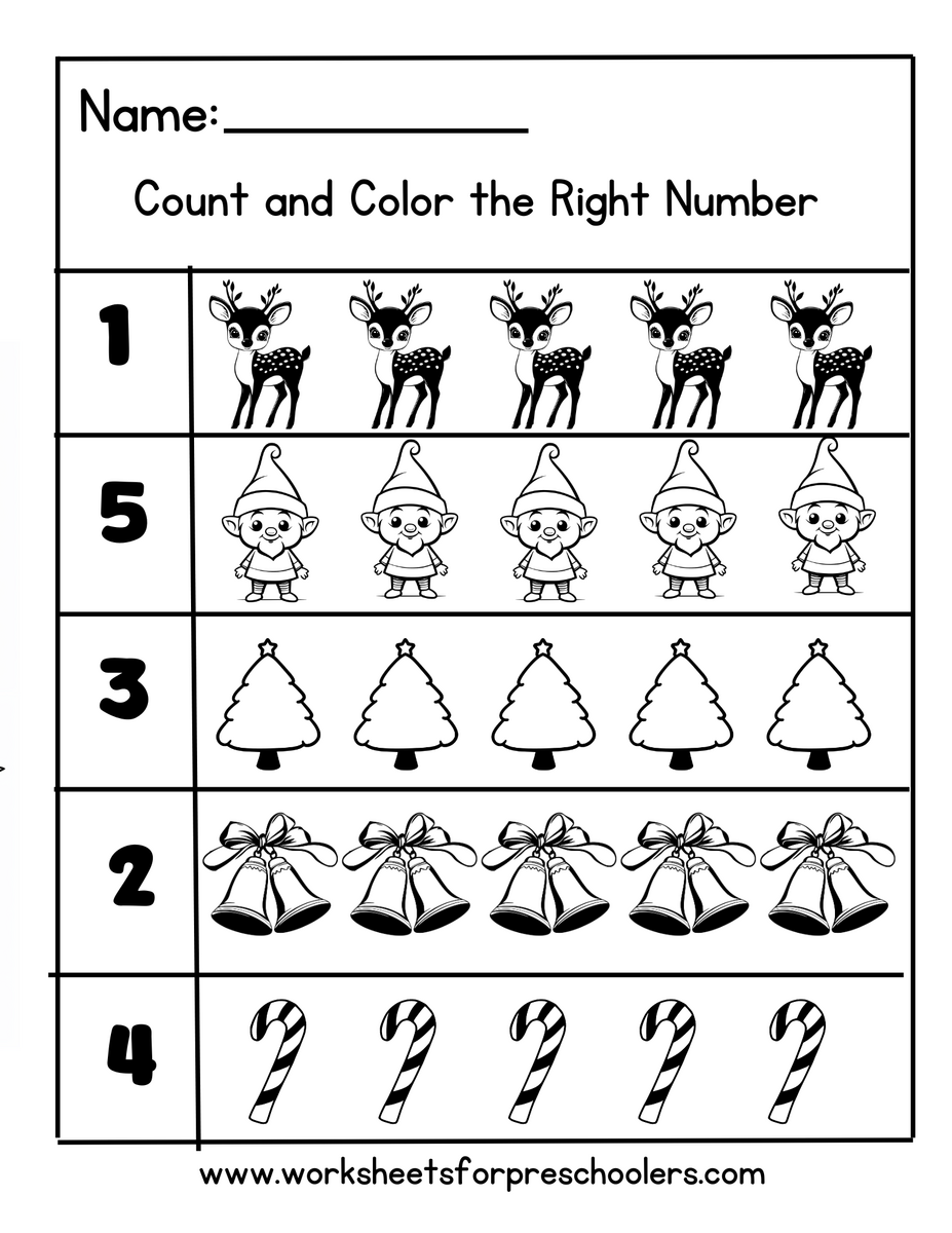 Count And Color Christmas Math Worksheet