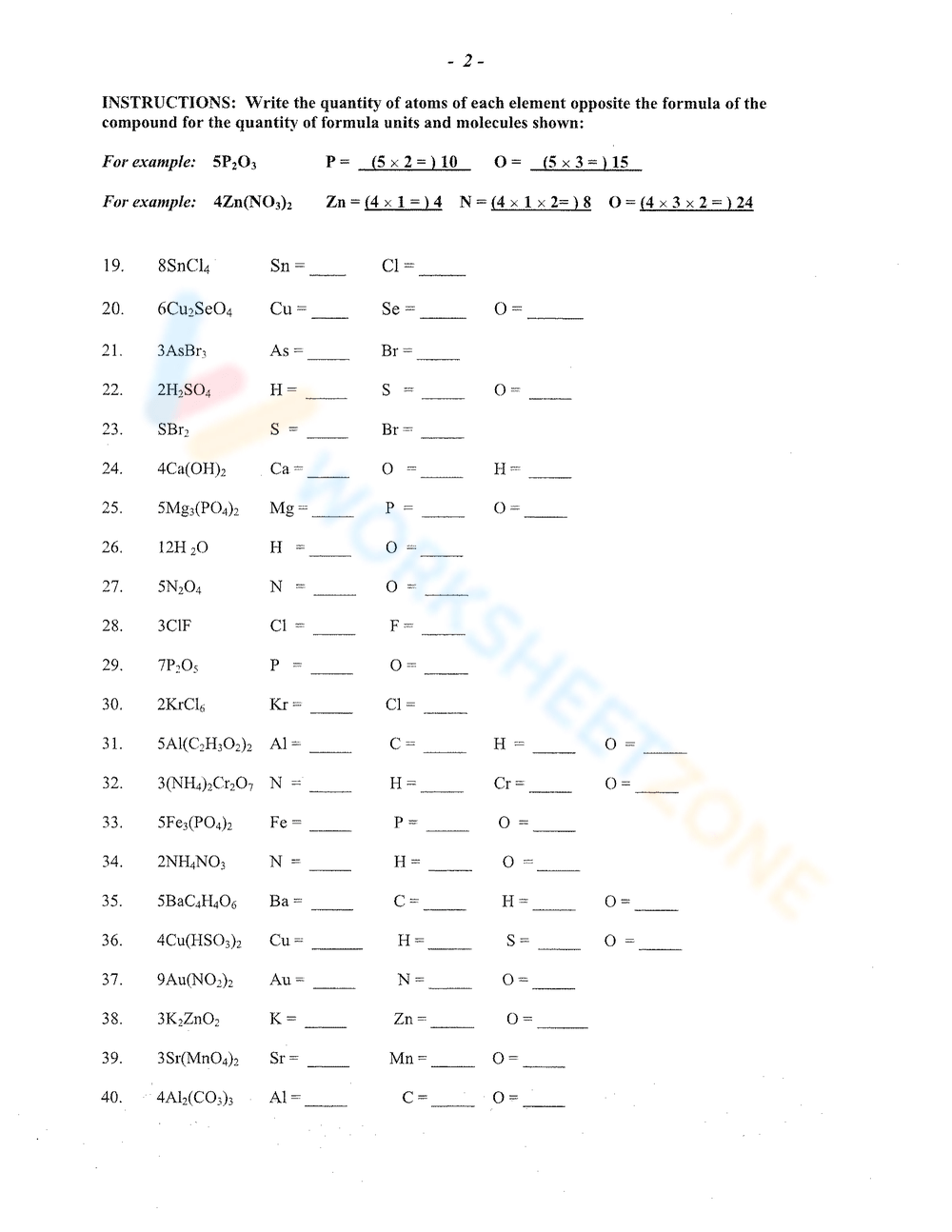 Counting Atoms Chemistry Worksheet Worksheet