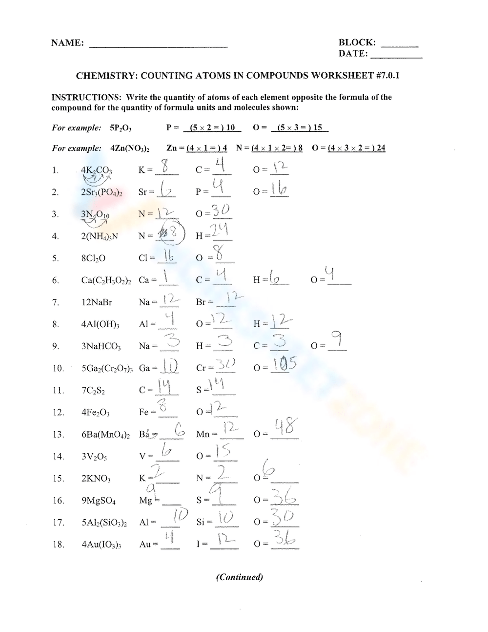 Counting Atoms In Compounds Worksheet Worksheets Library