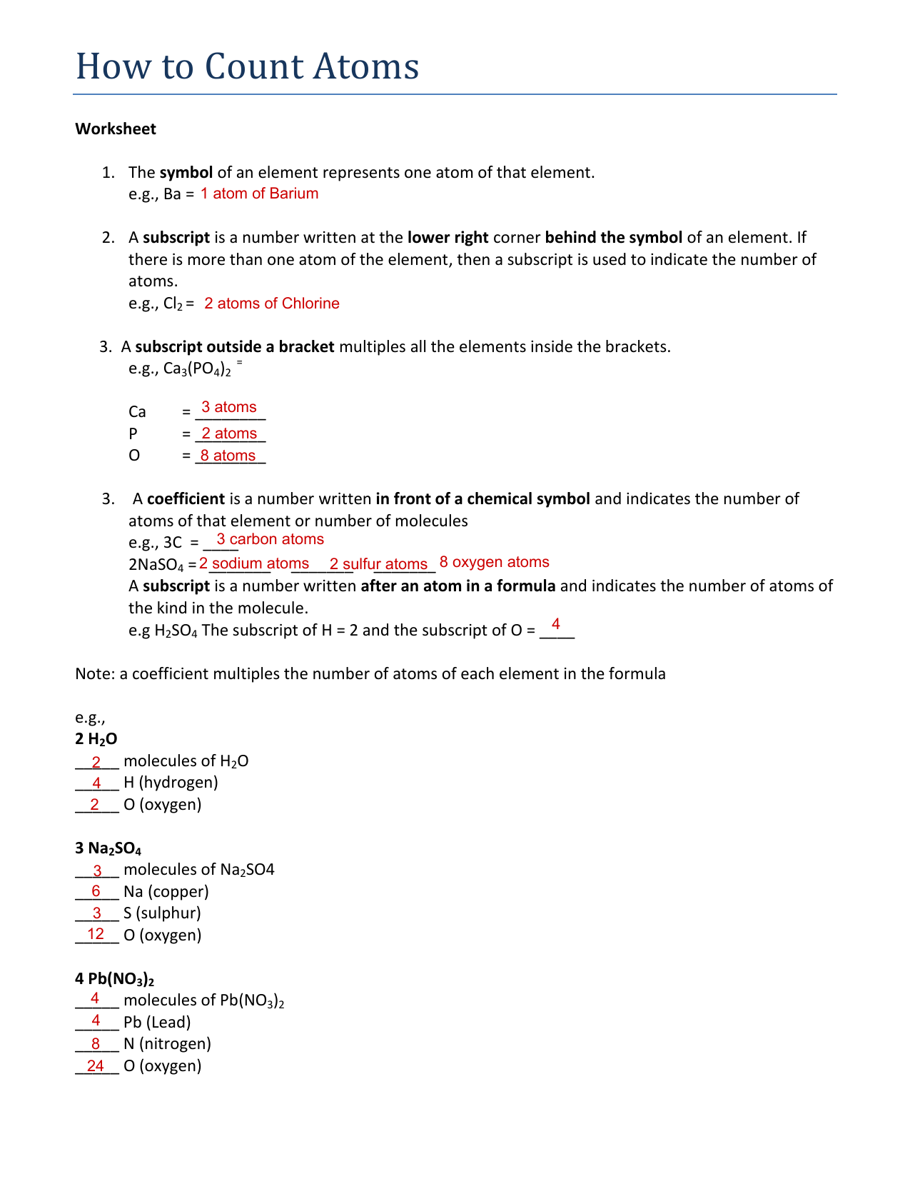 Counting Atoms Worksheet