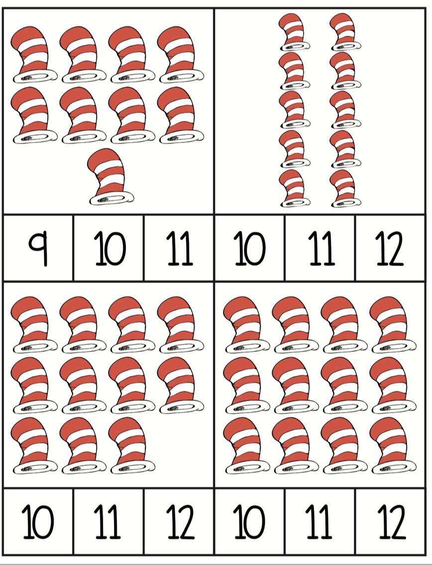 Counting Cards Cat In The Hat Dr Seuss Inspired Activity By Teach Simple