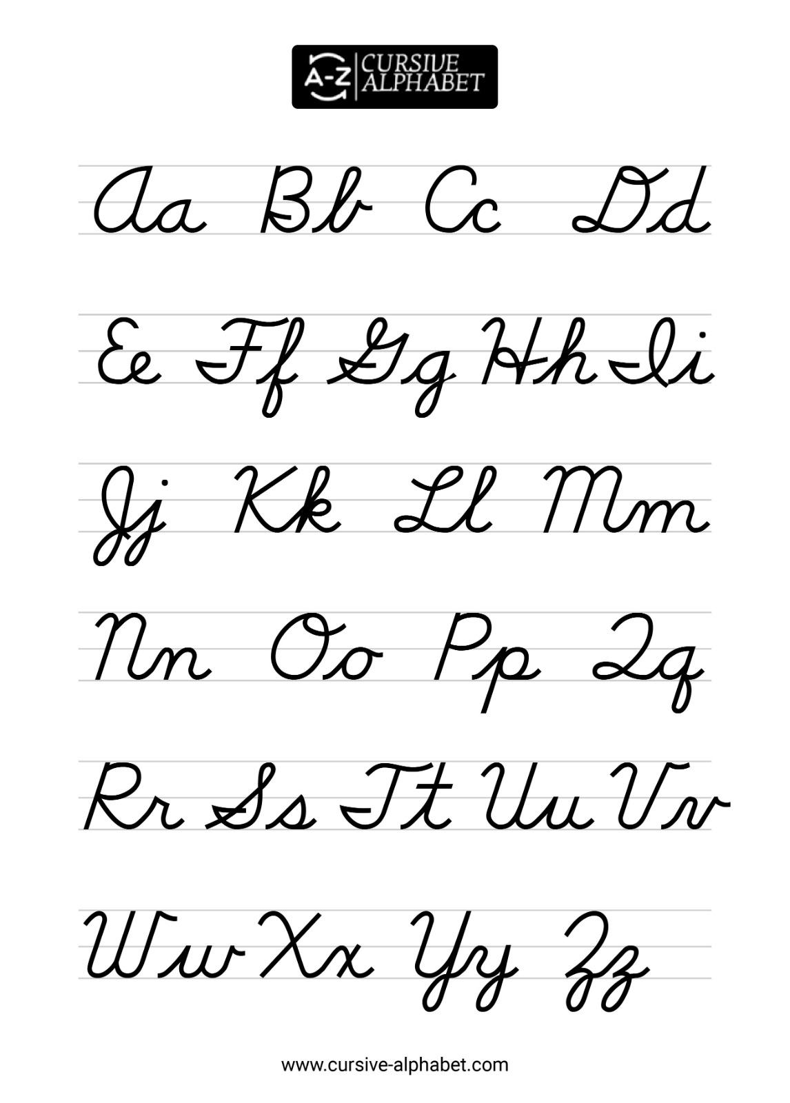 Cursive Alphabet A To Z Free Cursive Writing Printable Sheets Printable Cursive Alphabet Chart PDF Upper And Lowercase Letters