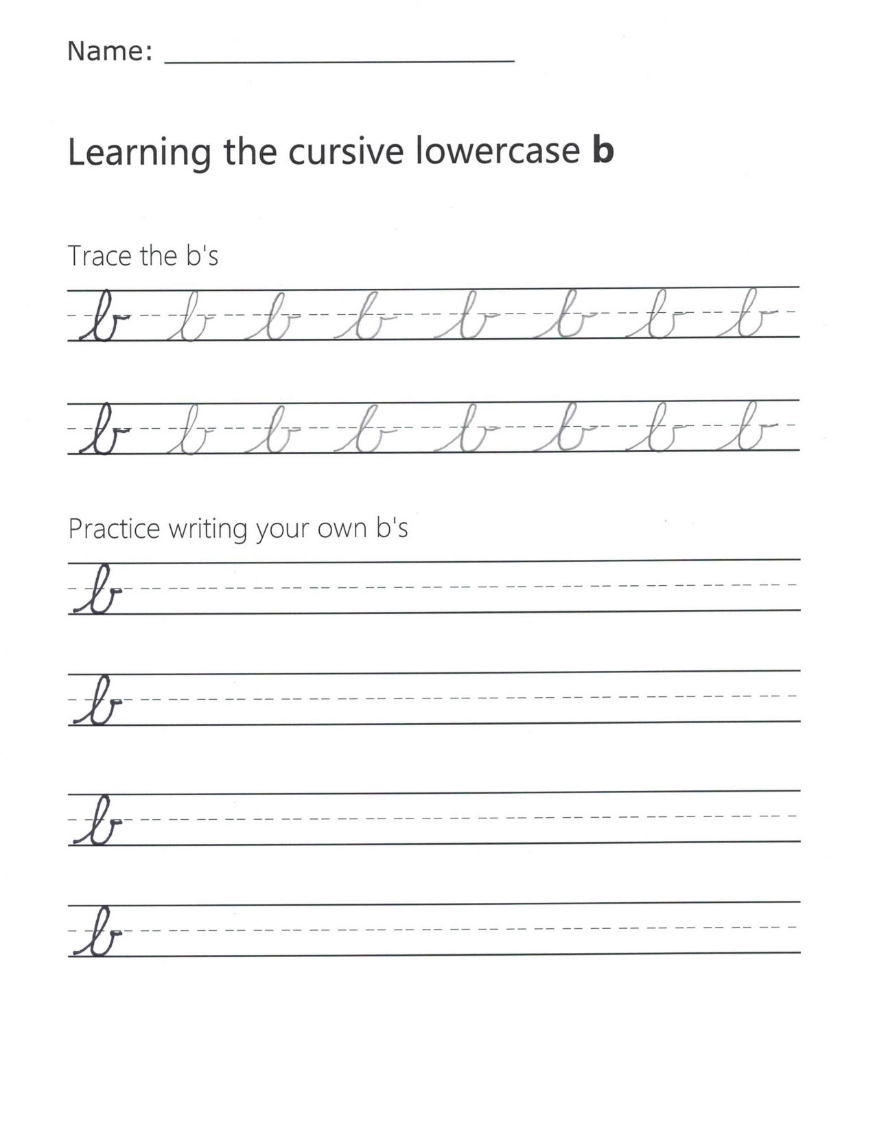Cursive B Full Tutorial And Worksheet