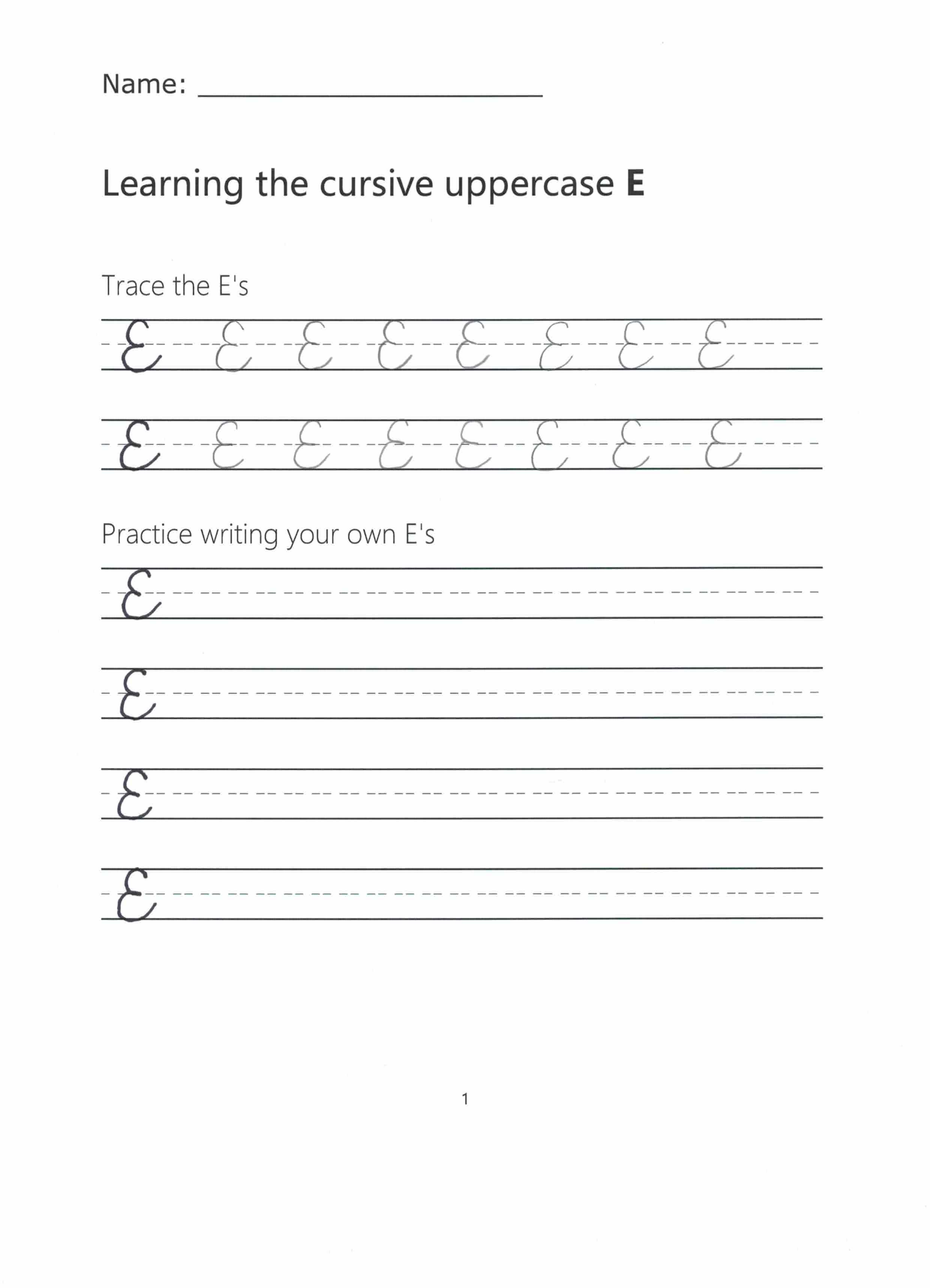 Free Cursive Letters Printable Royal Fancy Capital E