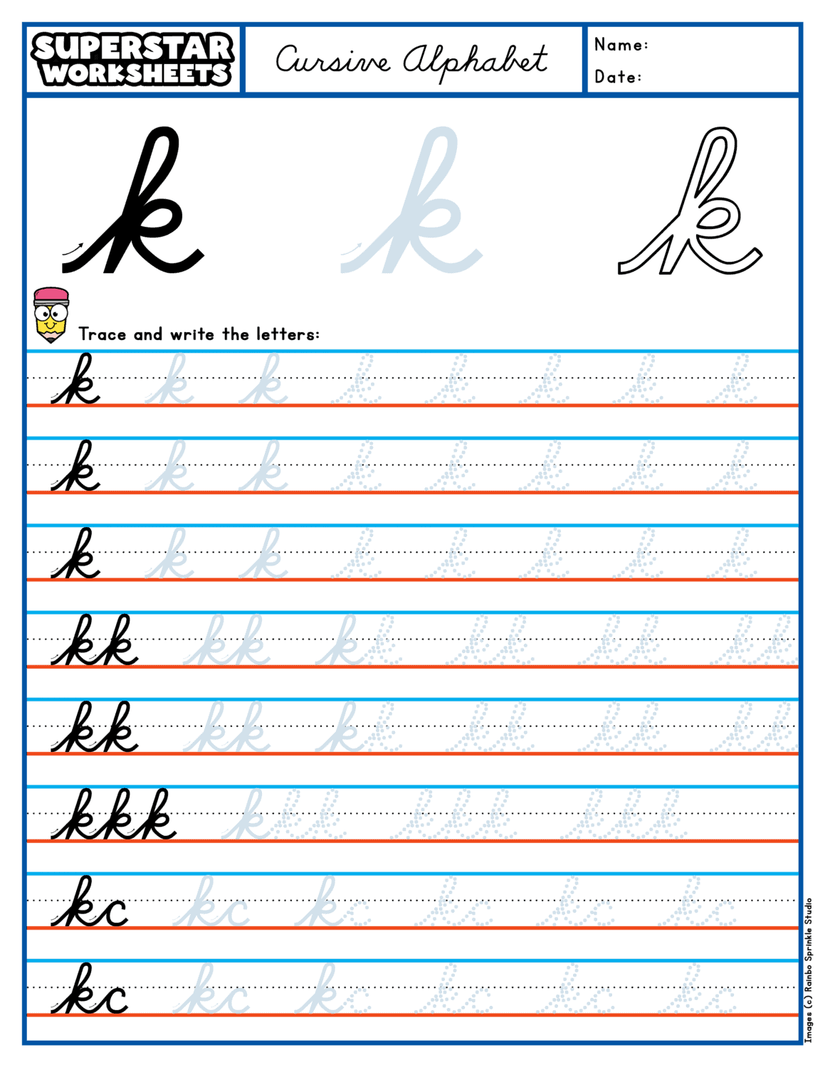 Cursive K Superstar Worksheets Cursive K Superstar Worksheets
