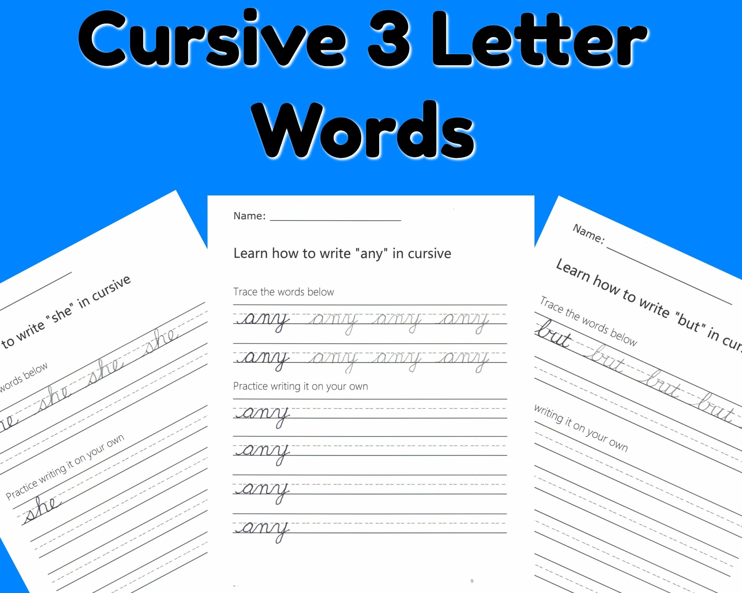 Cursive Letter Worksheets For 3 Letter Words Instant Download Etsy Cursive Letter Worksheets For 3 Letter Words Instant Download Etsy