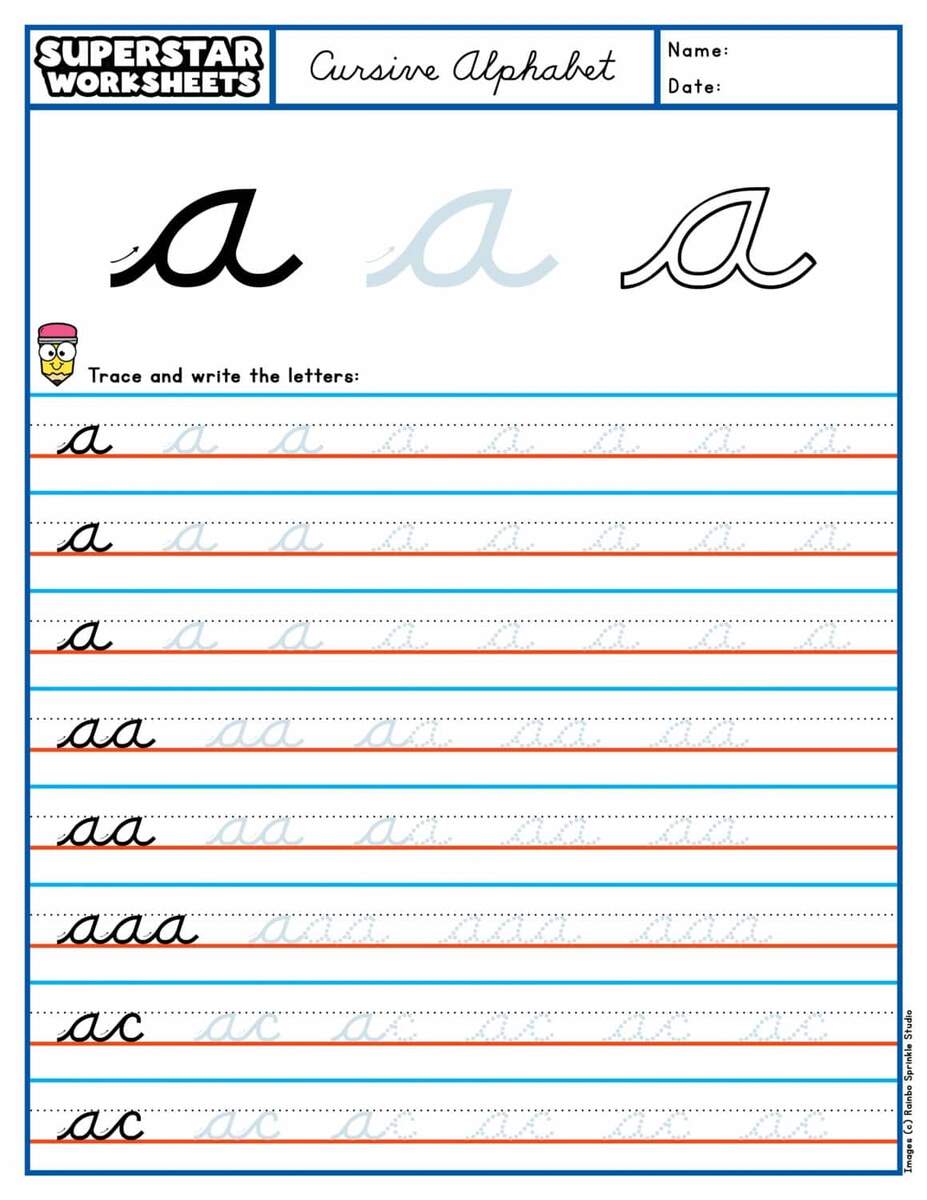Cursive Superstar Worksheets Cursive Alphabet Tracing Worksheet Printable Trace The Cursive Alphabet Cursive Practice Letter Tracing Tracing Worksheets Etsy Israel