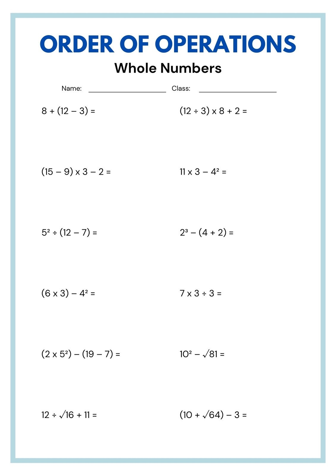 Customize 18 Order Of Operations Worksheets Templates Online Canva