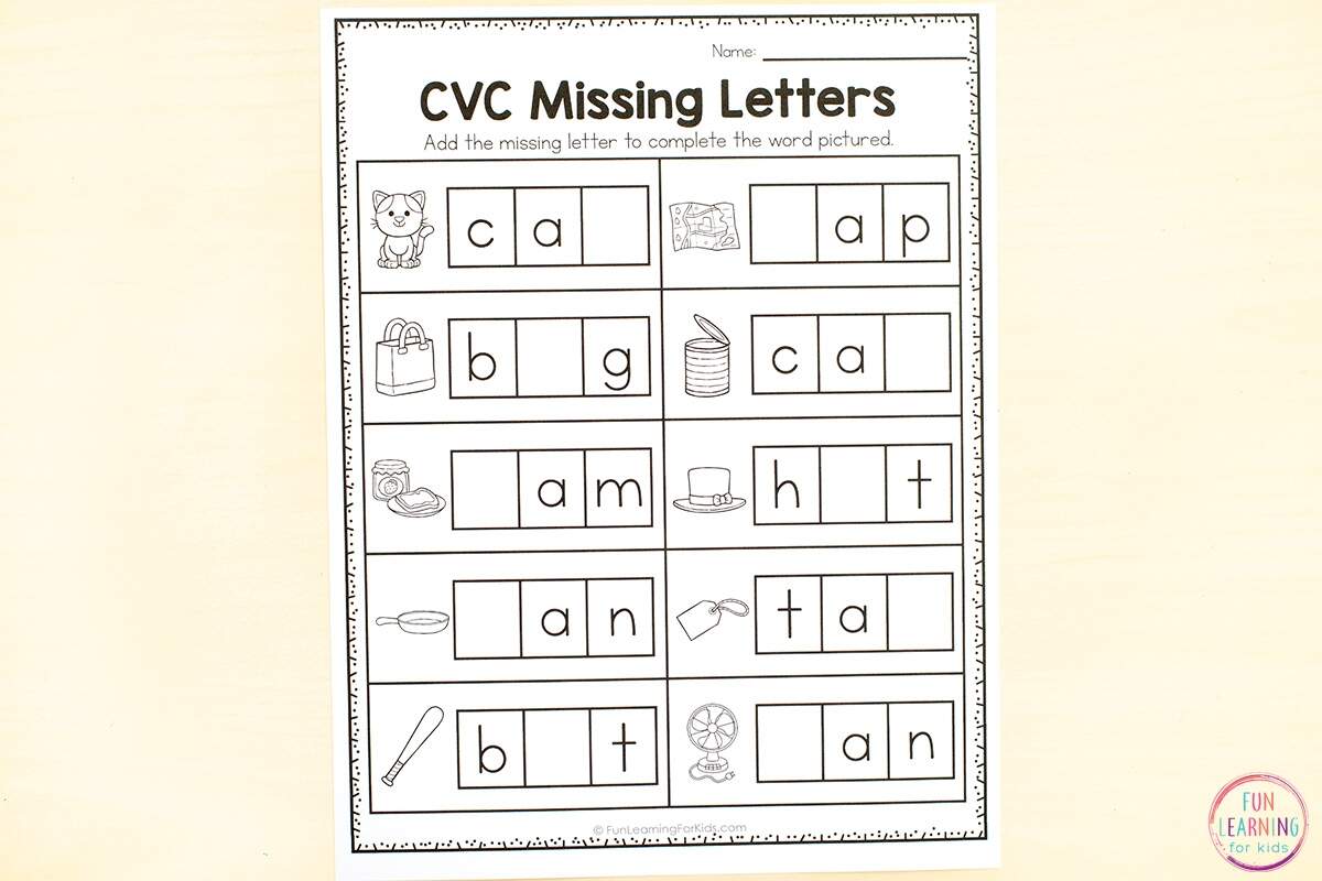 CVC Missing Letter Worksheets For Phonics Practice CVC Missing Letter Worksheets For Phonics Practice