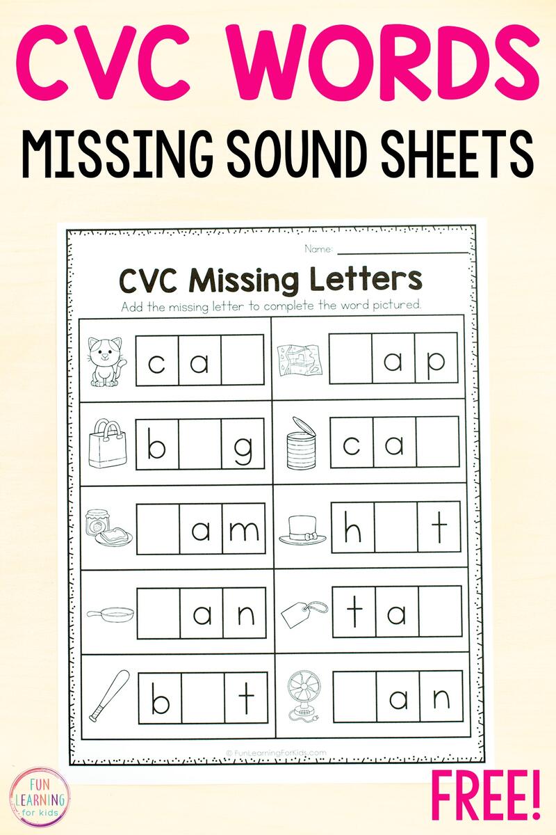CVC Missing Letter Worksheets For Phonics Practice CVC Missing Letter Worksheets For Phonics Practice