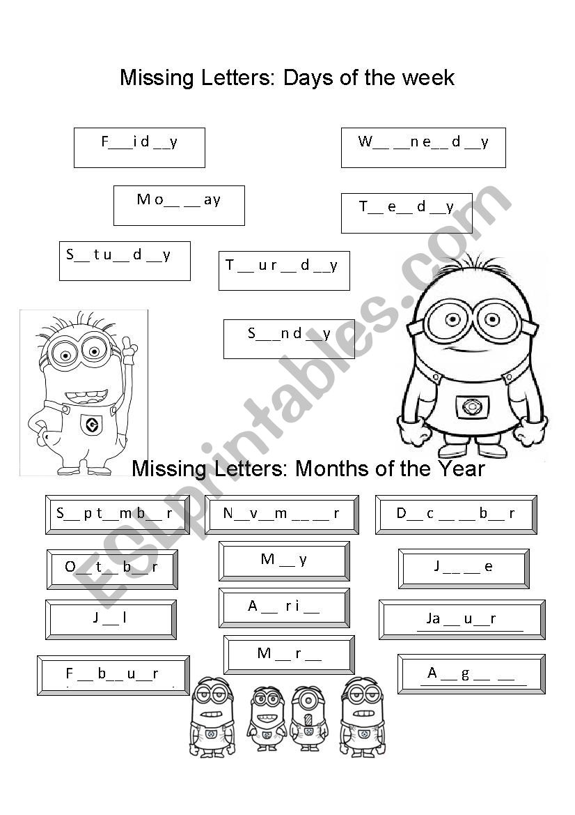 Days Of The Week And Months Of The Year Missing Letter ESL Worksheet By Wallys Days Of The Week And Months Of The Year Missing Letter ESL Worksheet By Wallys