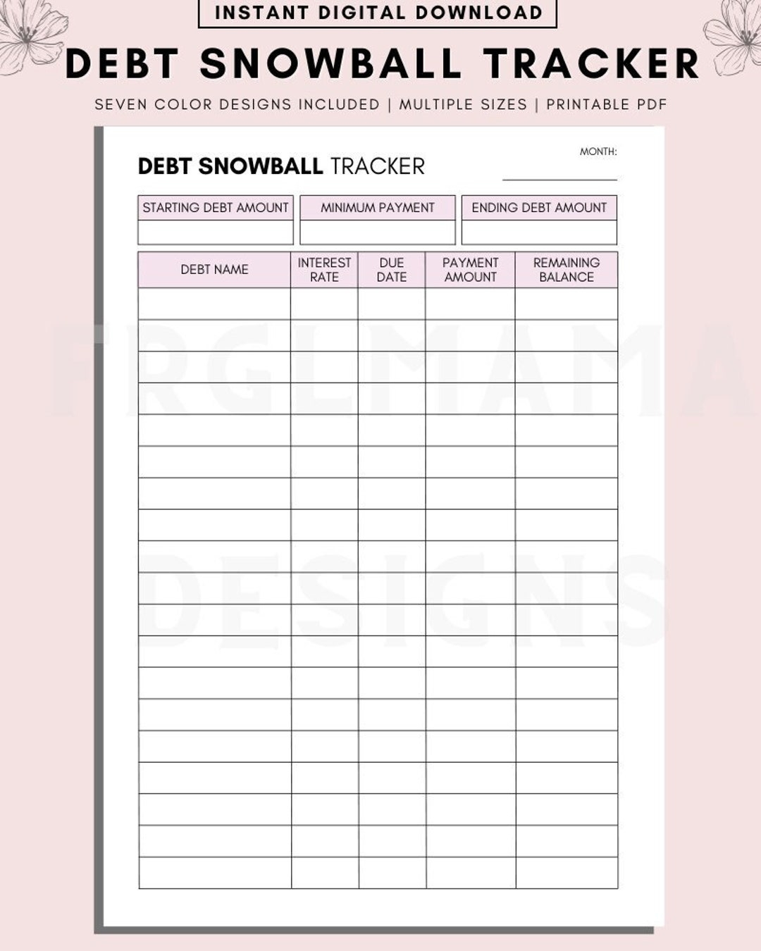 Debt Snowball Tracker Printable Finance Planner Digital Download Etsy