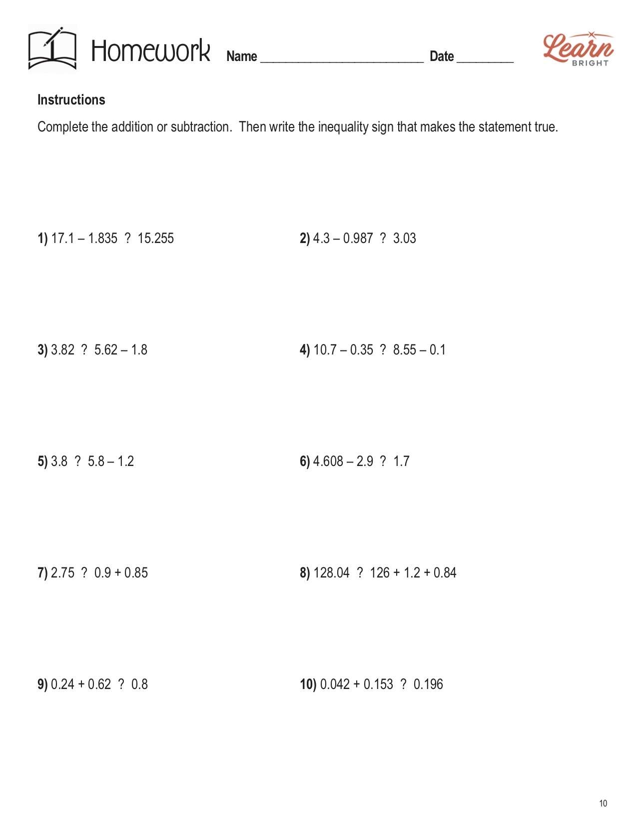 Decimal Inequalities Addition And Subtraction Worksheets Library Decimal Inequalities Addition And Subtraction Worksheets Library