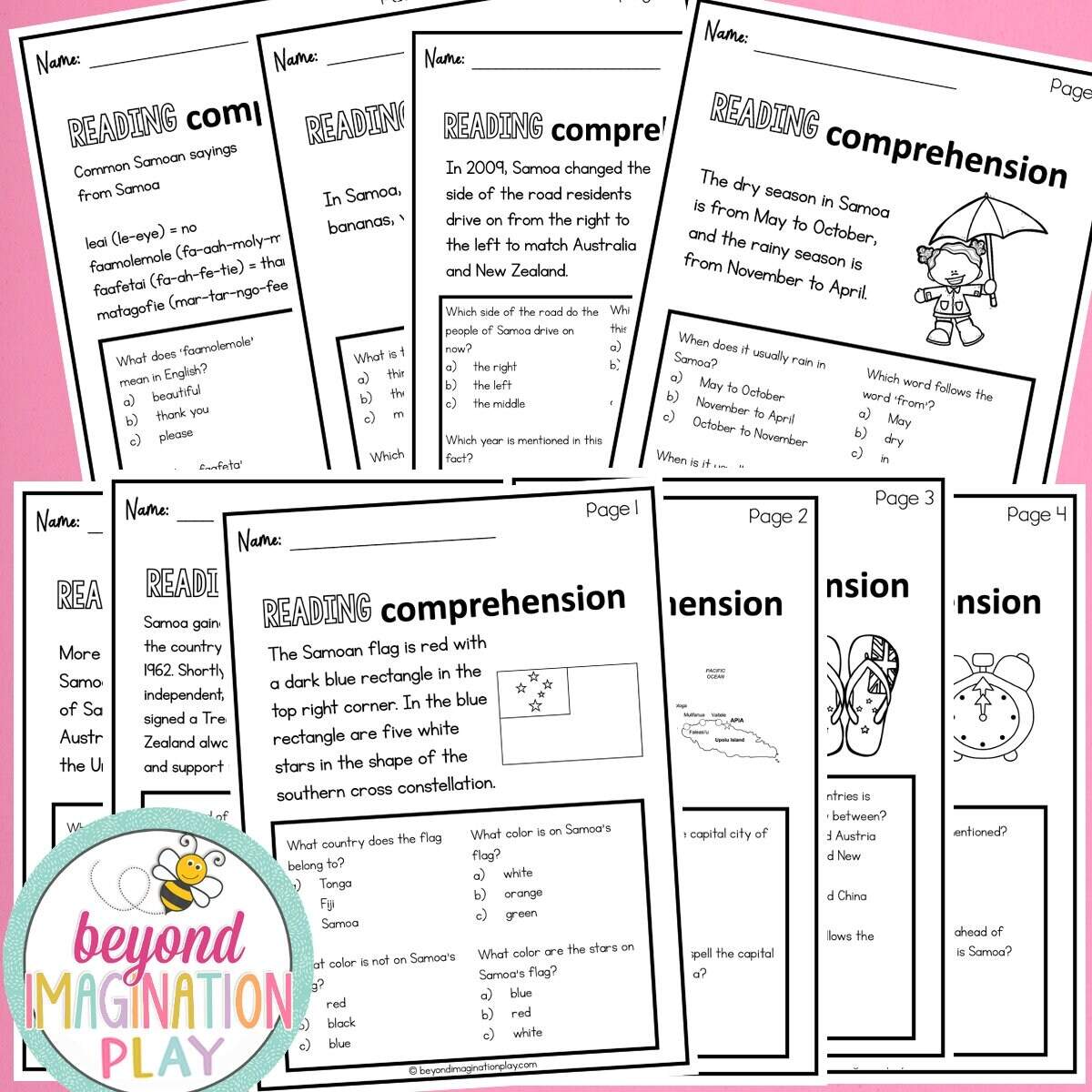 DELUXE Samoa Country Study BEST SELLER Comprehension Activities Play Pretend Instant Digital Download Etsy