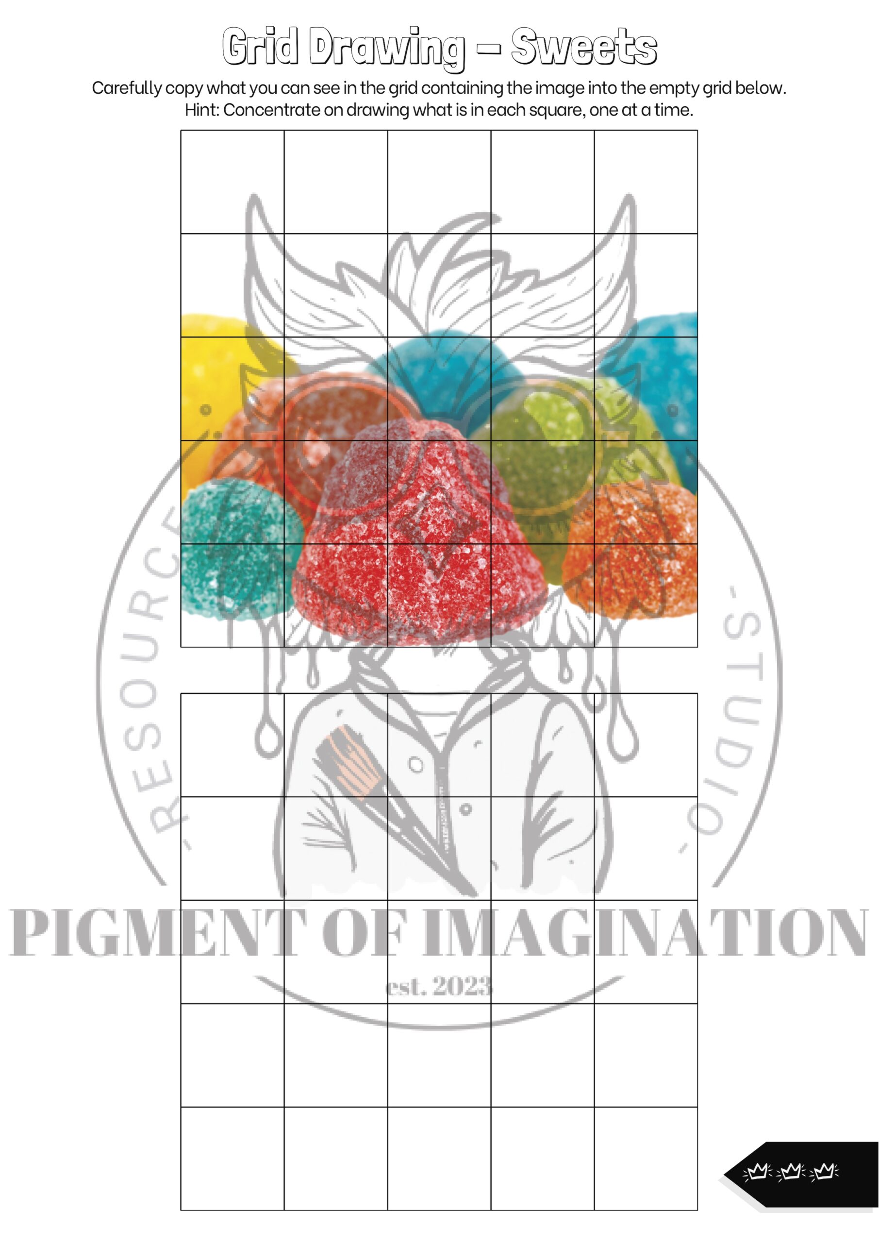 Differentiated Grid Drawing Sweets Candy Themed Worksheets Boost Art Skills Teaching Resources