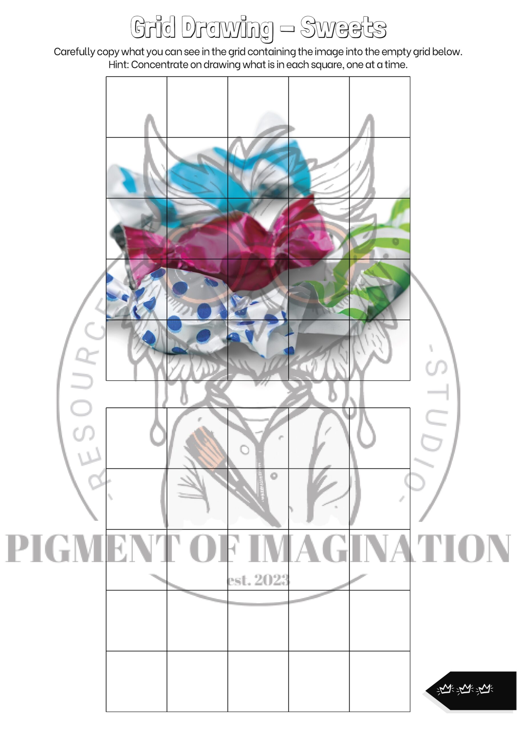 Differentiated Grid Drawing Sweets Candy Themed Worksheets Boost Art Skills Teaching Resources