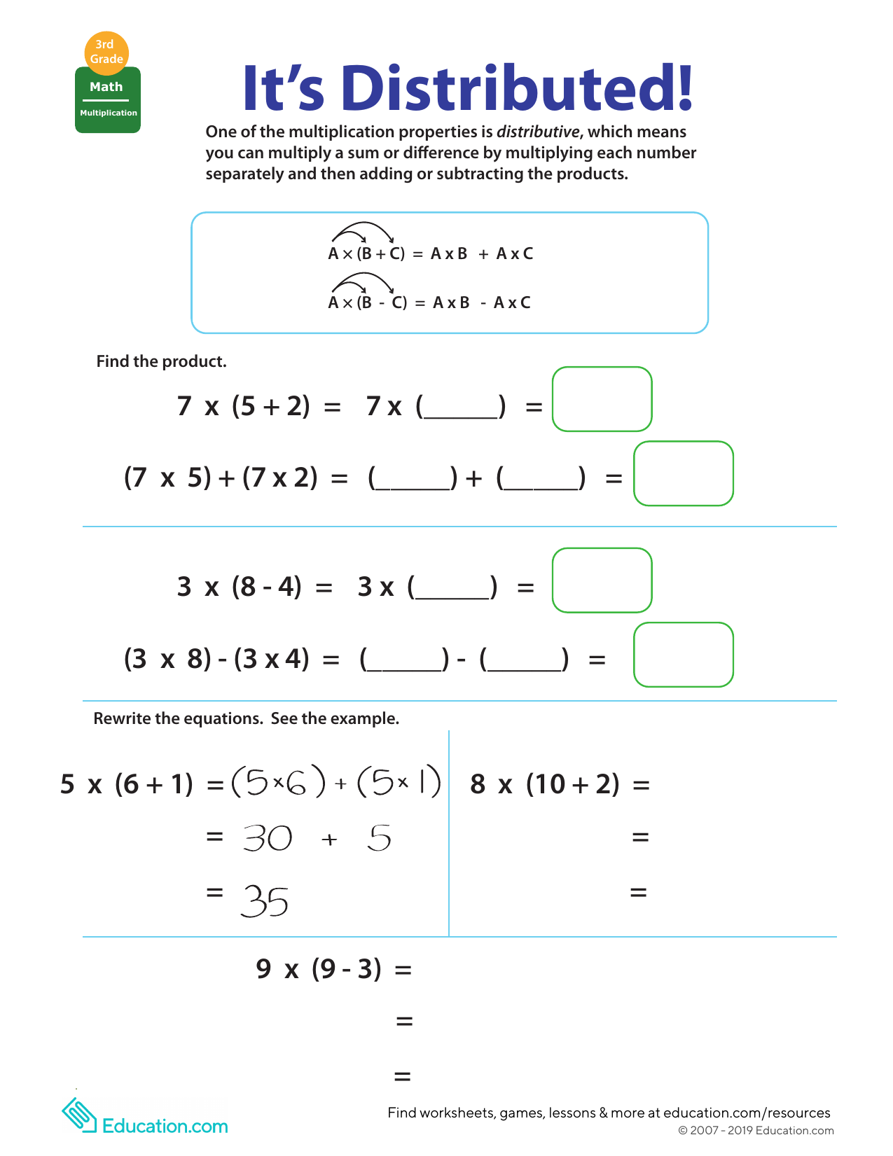 Multiplying By Parts Distributive Property Worksheets Math Worksheets MathsDiary