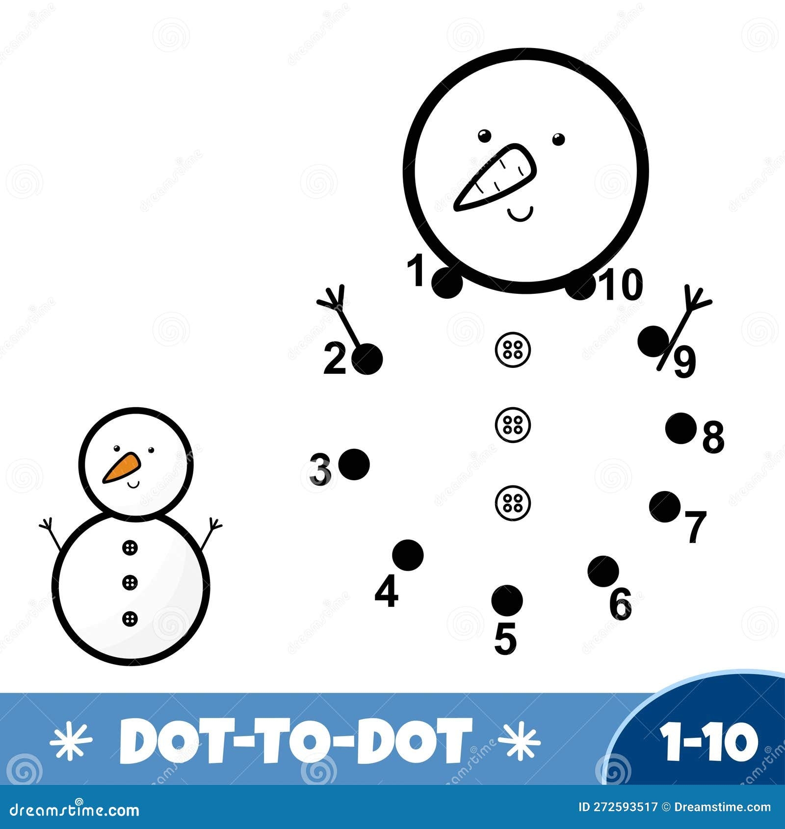 Dot To Dot 1 10 Easy Game For Kids With A Cute Snowman Connect Dots Numbers Activity Page Stock Vector Illustration Of Season Education 272593517