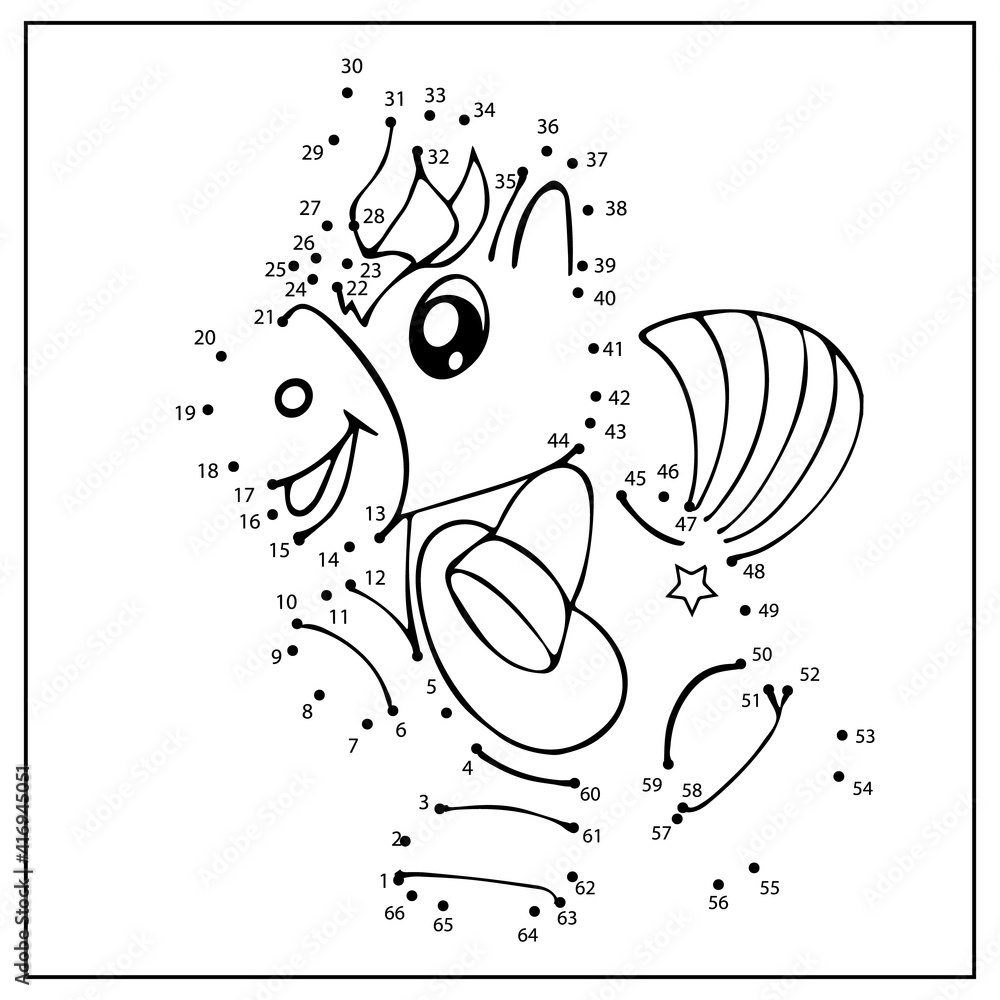 Dot To Dot Children Game Connect Drawing Of A Unicorn Kids Worksheet And Coloring Activity Page Stock Vector Adobe Stock