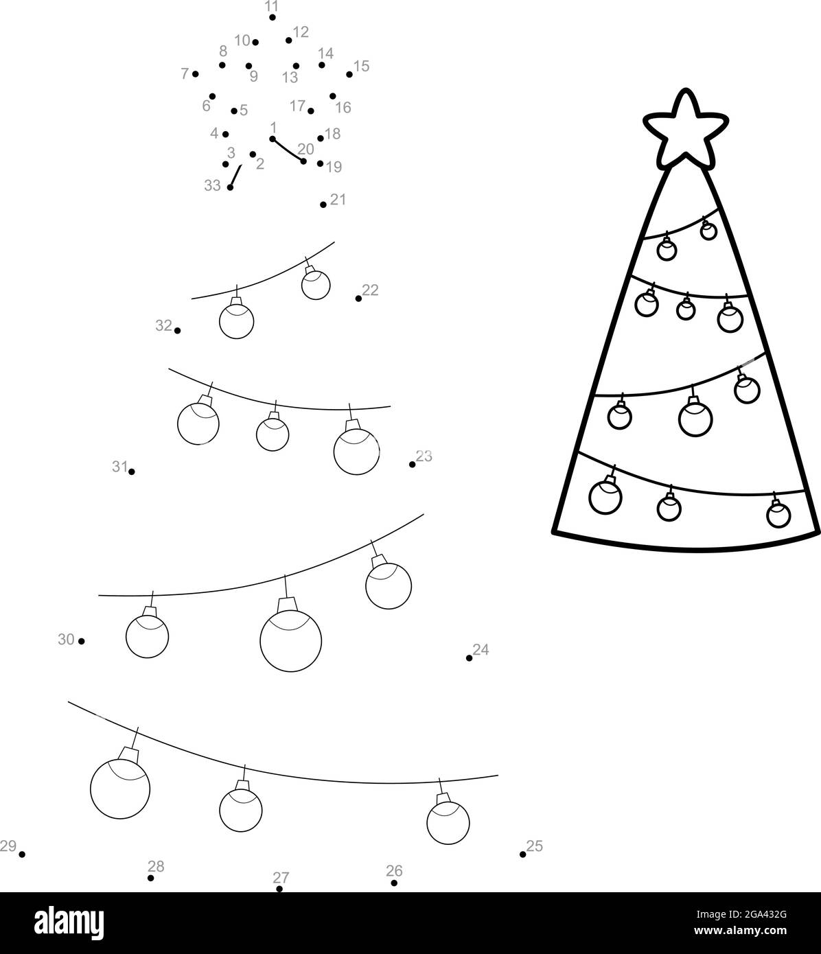 Dot To Dot Christmas Puzzle For Children Connect Dots Game Christmas Tree Vector Illustration Stock Vector Image Art Alamy Christmas Tree Dot To Dot Printable Worksheet Connect The Dots