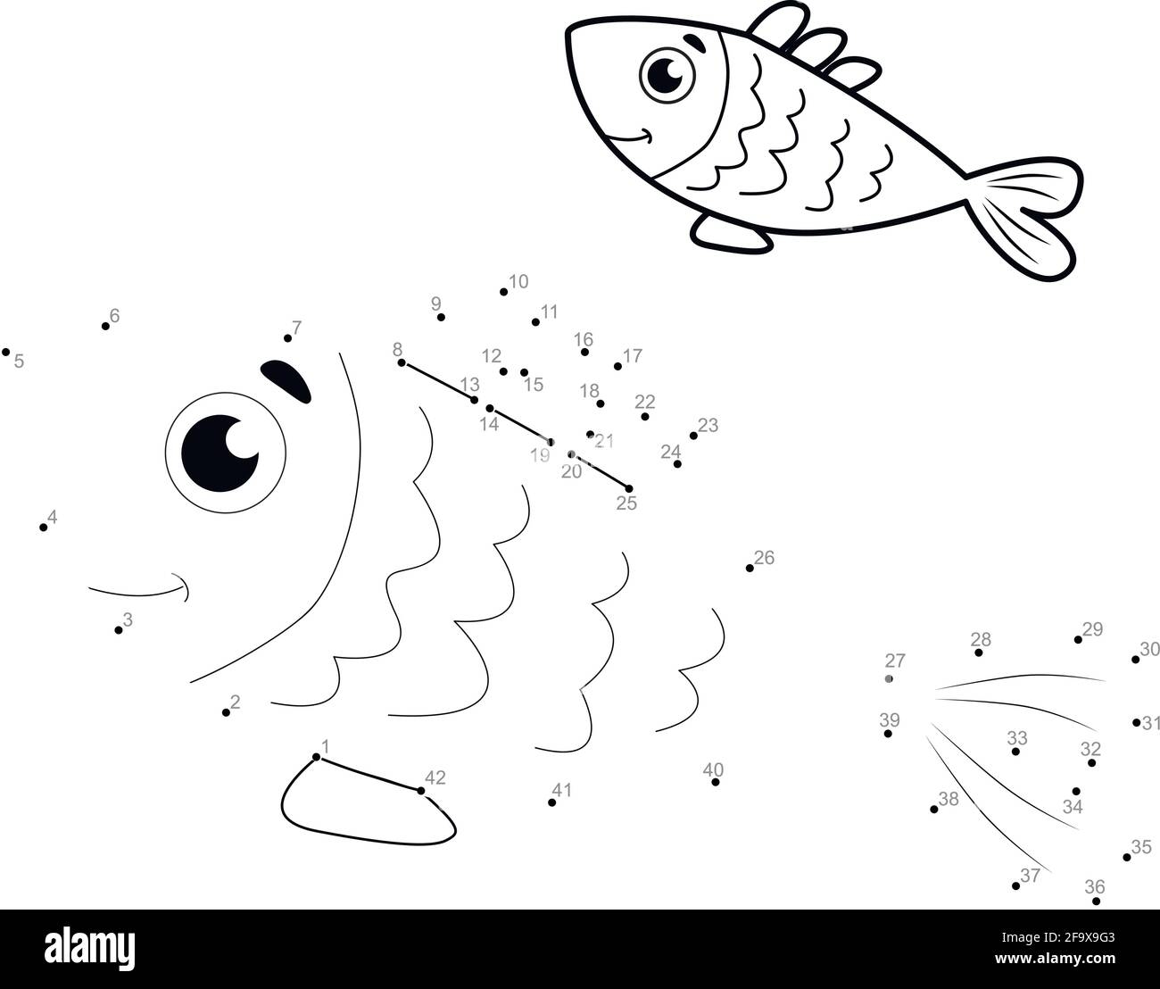 Dot To Dot Puzzle For Children Connect Dots Game Fish Illustration Stock Vector Image Art Alamy