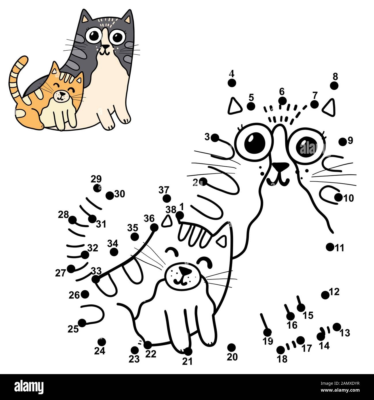 Dot To Dot Puzzle For Kids With Cute Cats Mother And Her Baby Stock Vector Image Art Alamy Connect Dots Draw Cute Cat Color Stock Vector Royalty Free 367904618 Shutterstock