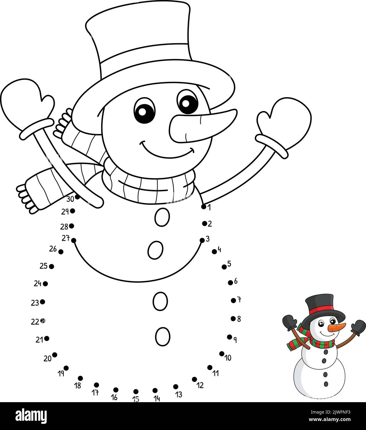 Vector Christmas Dot To Dot And Color Activity With Cute Snowman Winter Holiday Connect The Dots Game For Children With Snow Man Coloring Page For K Stock Vector Image Art Alamy