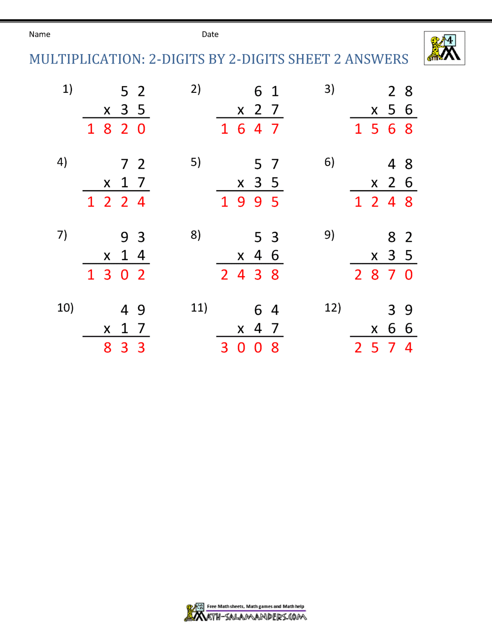 Decimal Multiplication Up To 100 With 2dp Sheet 2 Answers
