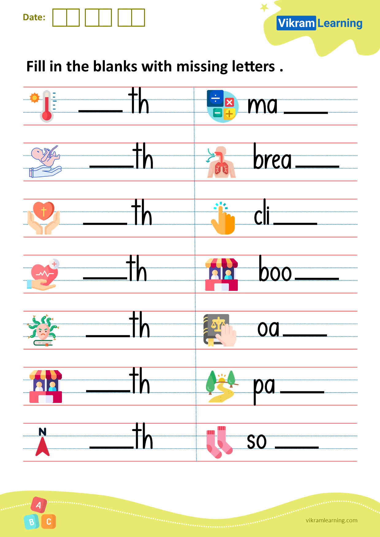 Download Fill In The Blanks With Missing Letters Worksheets Vikramlearning