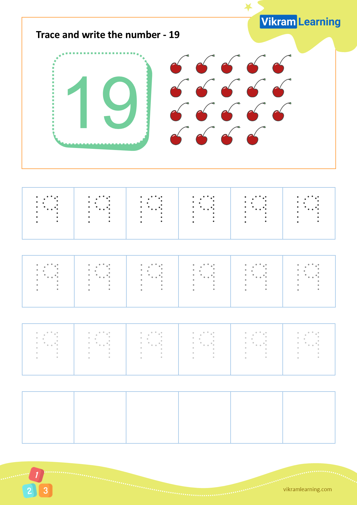 Download Trace And Write The Number 19 Worksheets Vikramlearning