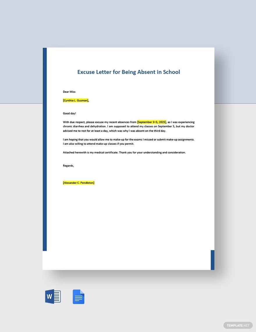 Editable Excuse Letter Templates In Google Docs To Download