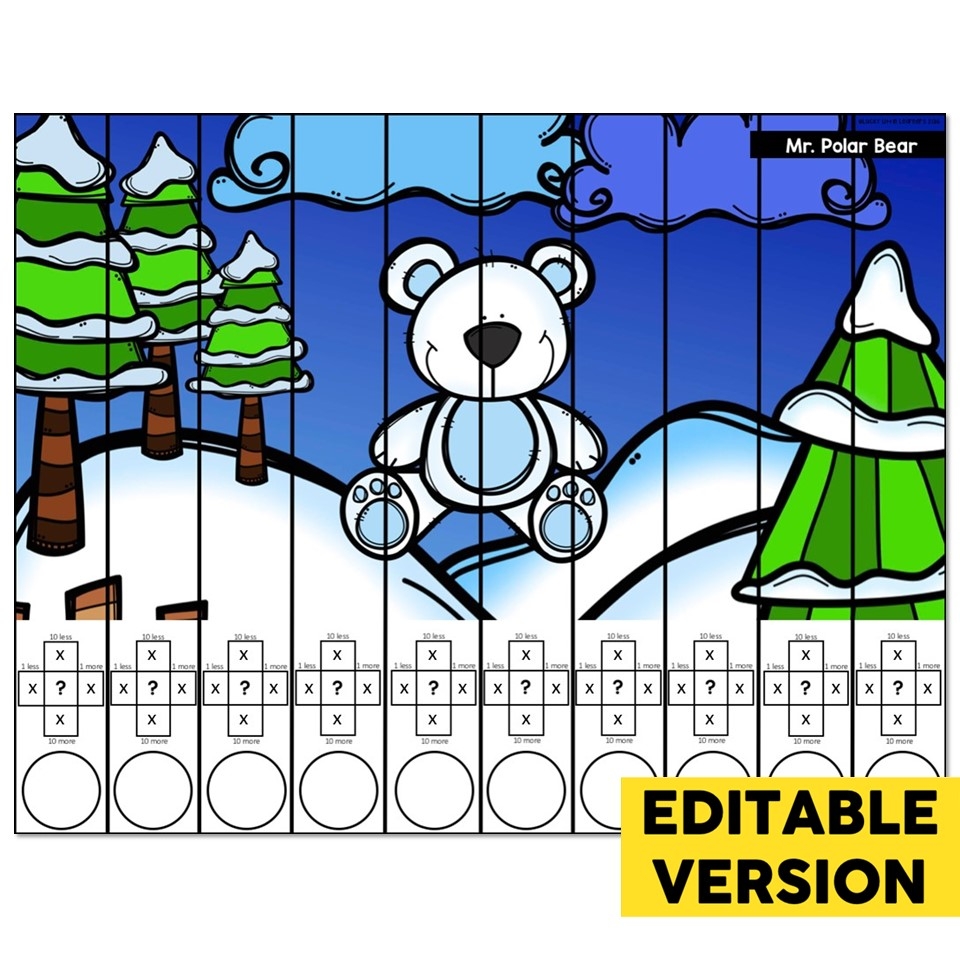 Editable January Math Puzzle Mr Polar Bear 1 And 10 More Less Worksheets Library