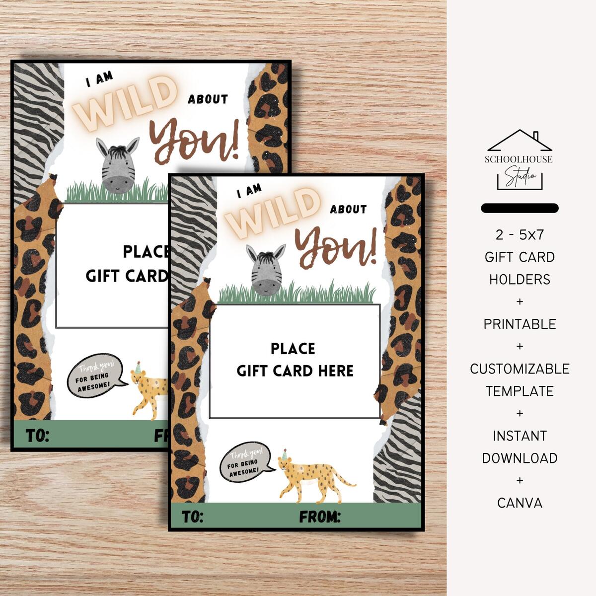 EDITABLE Jungle Wild About You Themed Gift Card Holder Appreciation Gift Printable Template Instant Download Canva School End Of Year Etsy